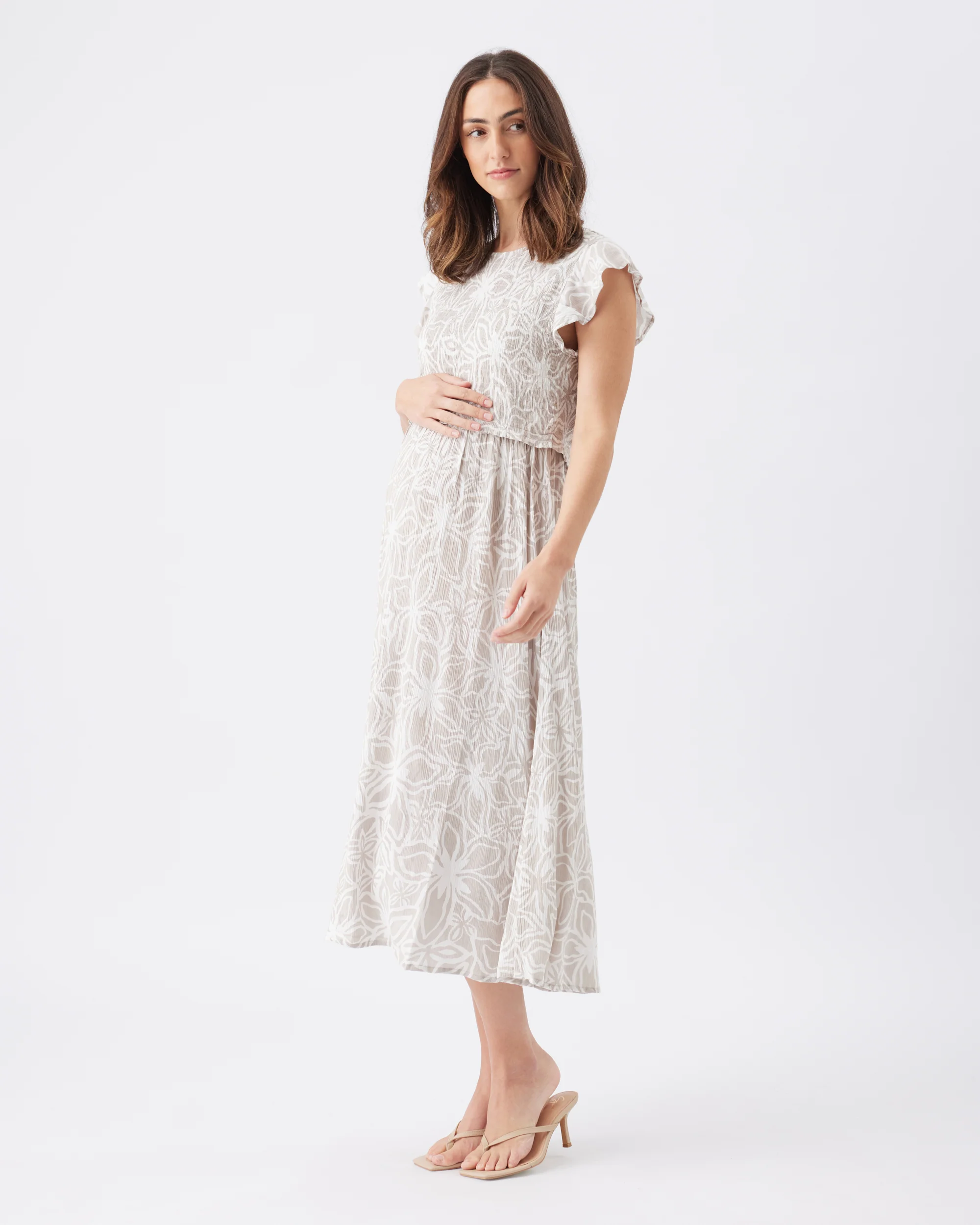 Alona Nursing Dress  Sand / White - Image 3