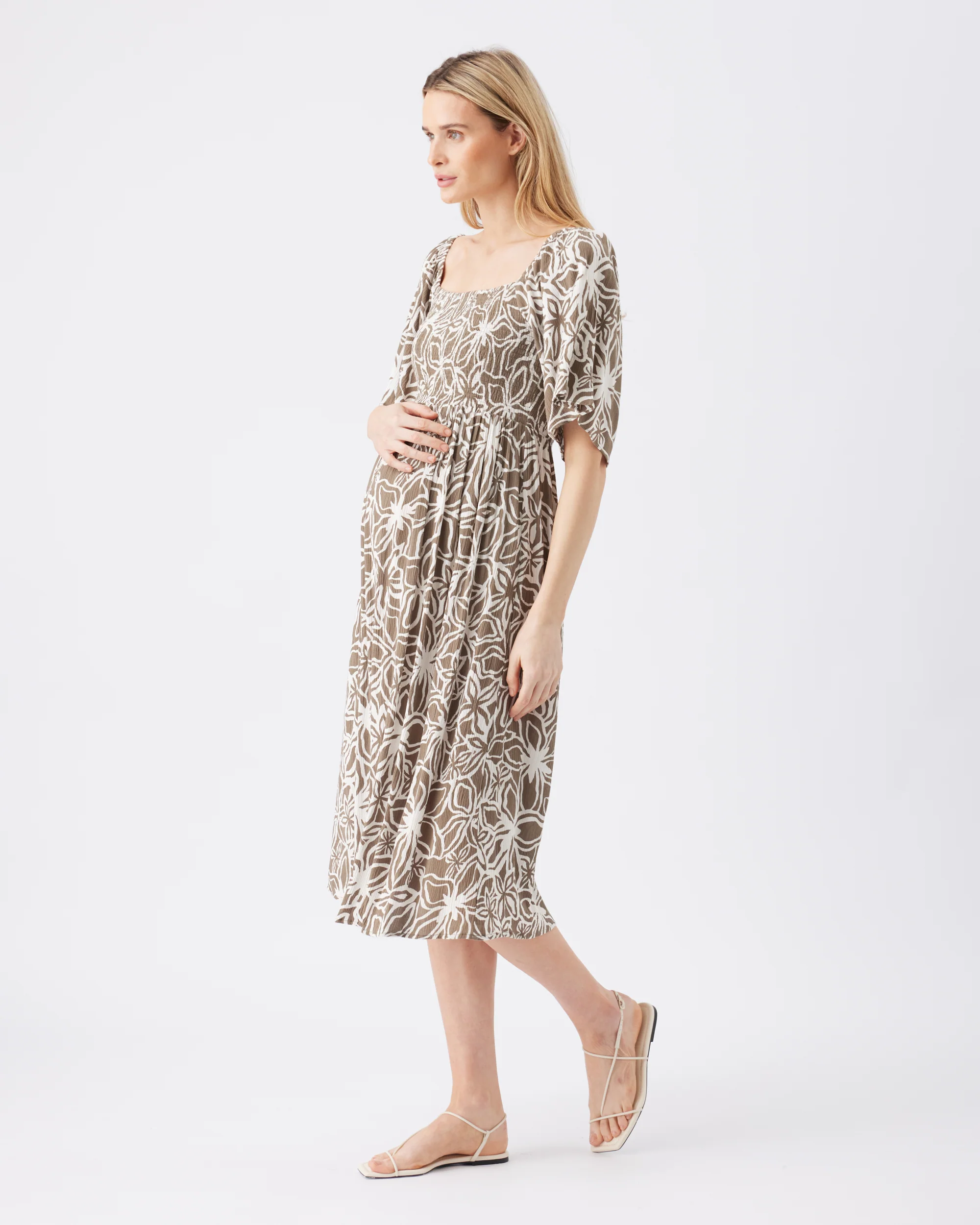Alona Shirred Dress Olive / White - Image 2