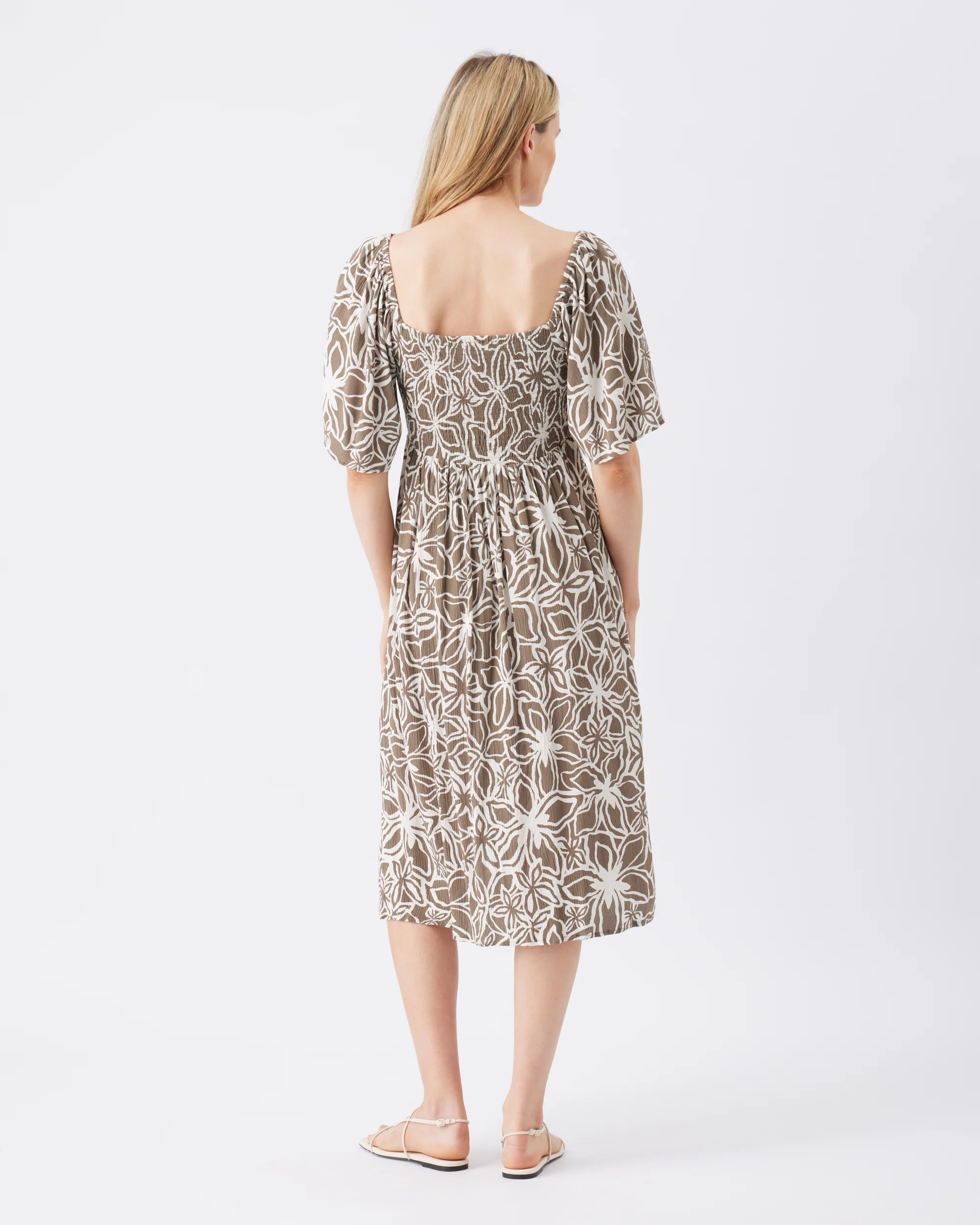 Alona Shirred Dress Olive / White - Image 3