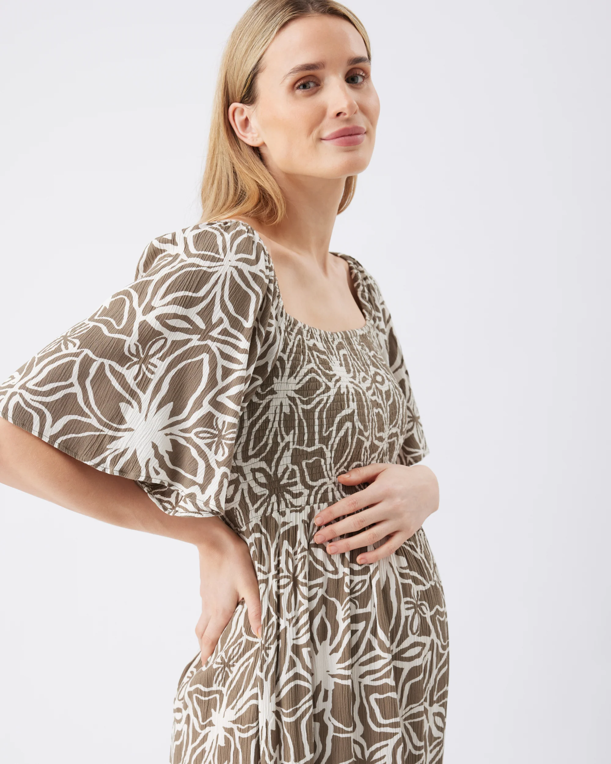 Alona Shirred Dress Olive / White - Image 4
