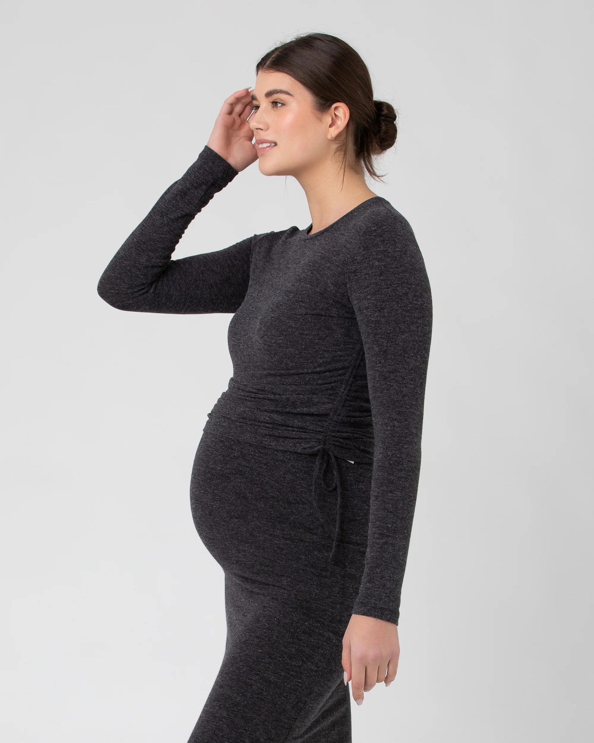 Amber Ruched Long Sleeve Top Dark Charcoal - Image 2
