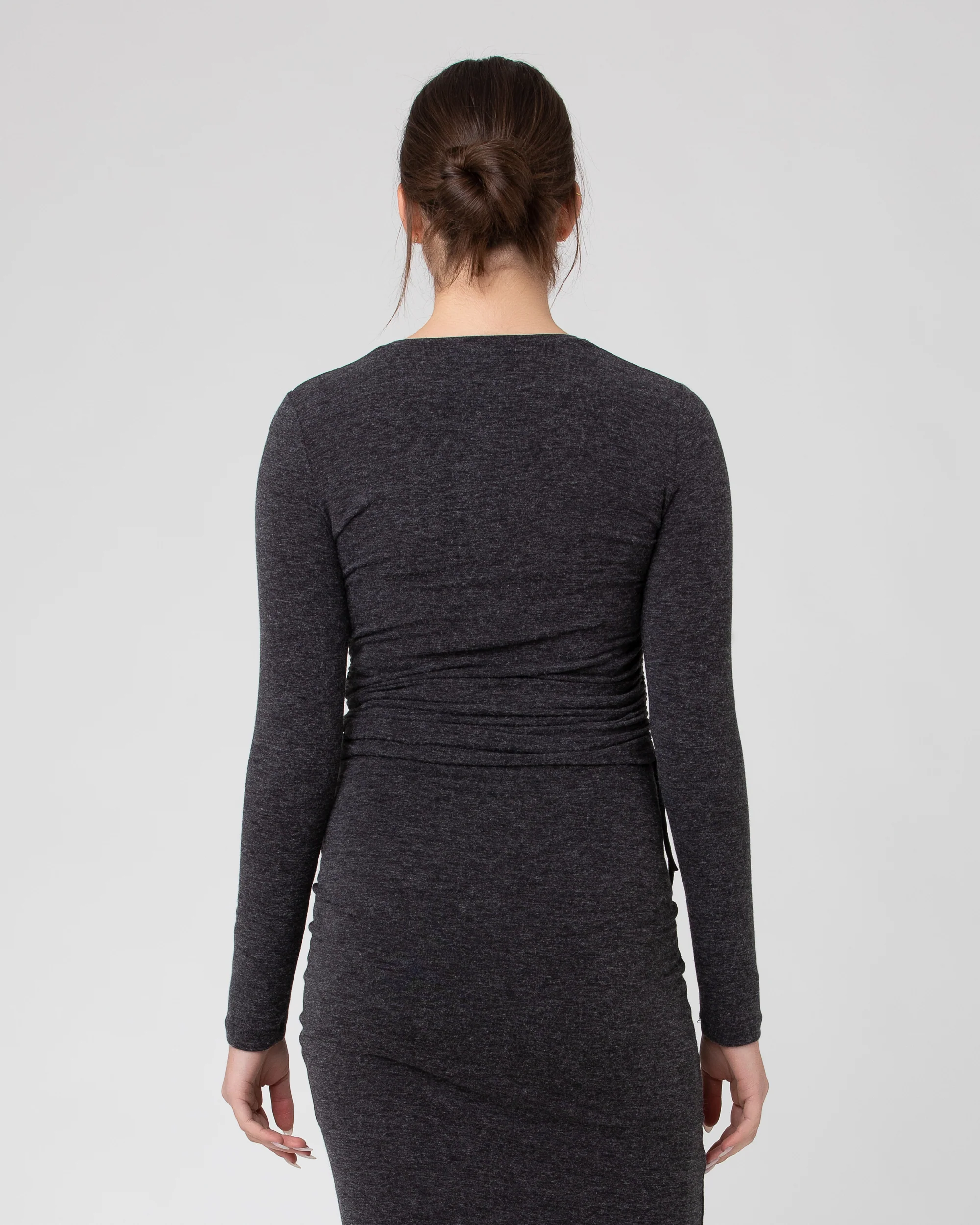 Amber Ruched Long Sleeve Top Dark Charcoal - Image 3