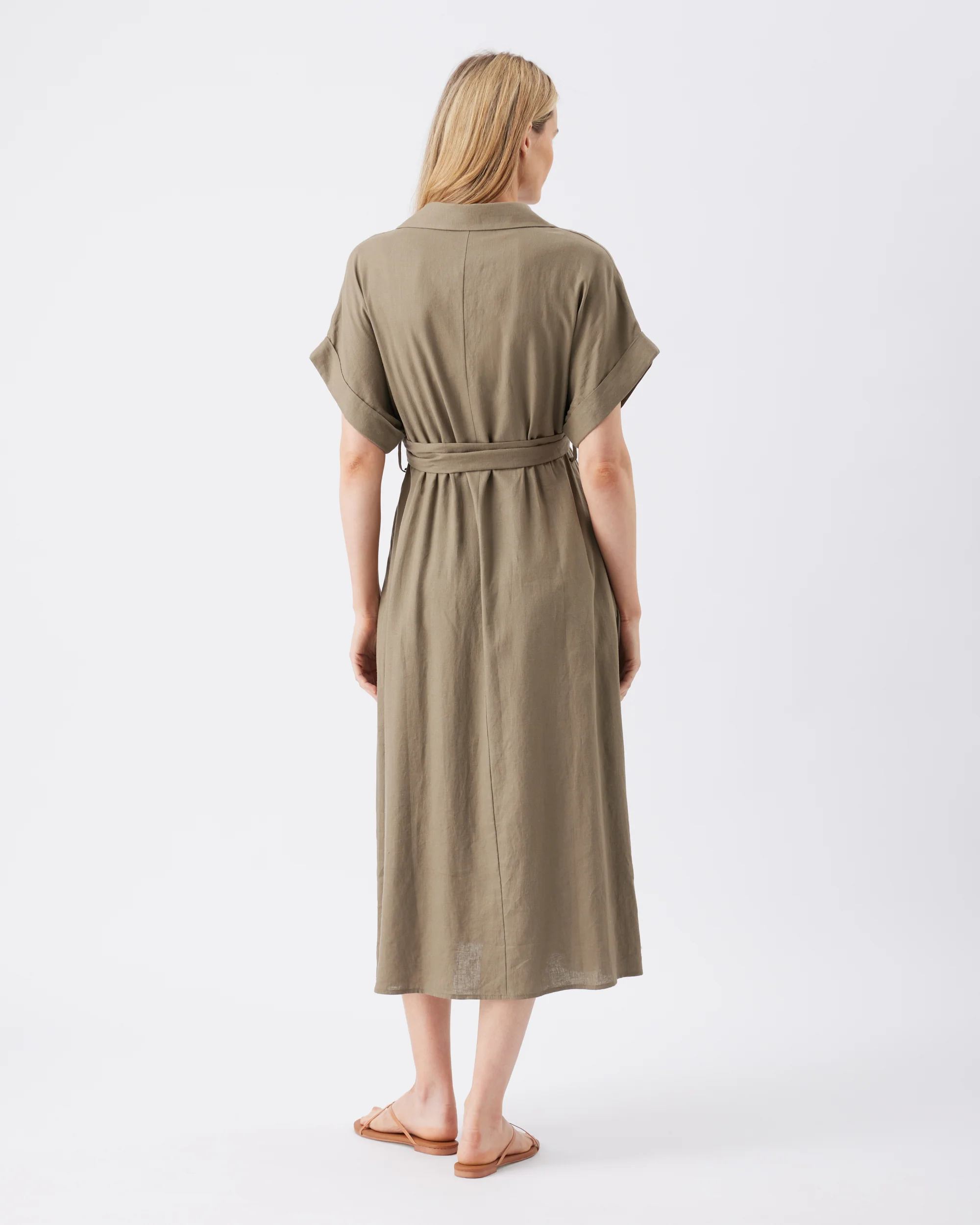 Amy Linen Nursing Shirt Dress  Olive - Image 4