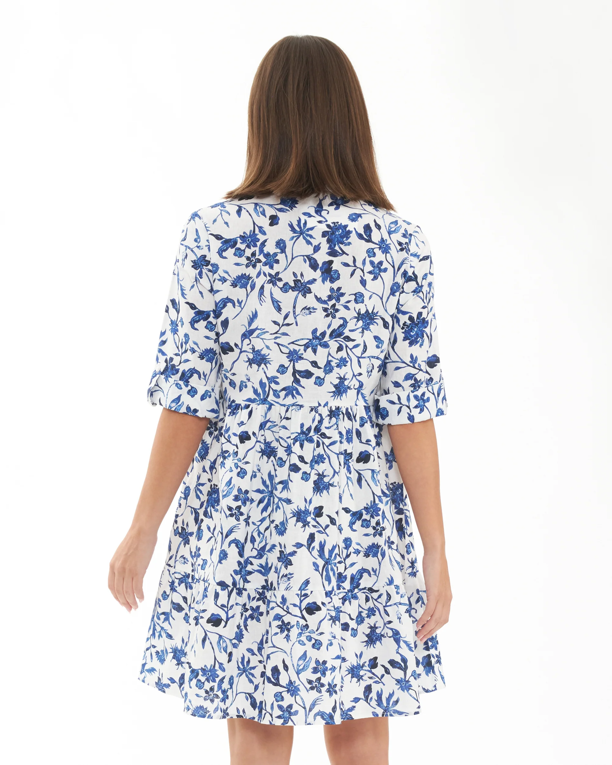 Bella Linen Dress  White / Lapis - Image 4