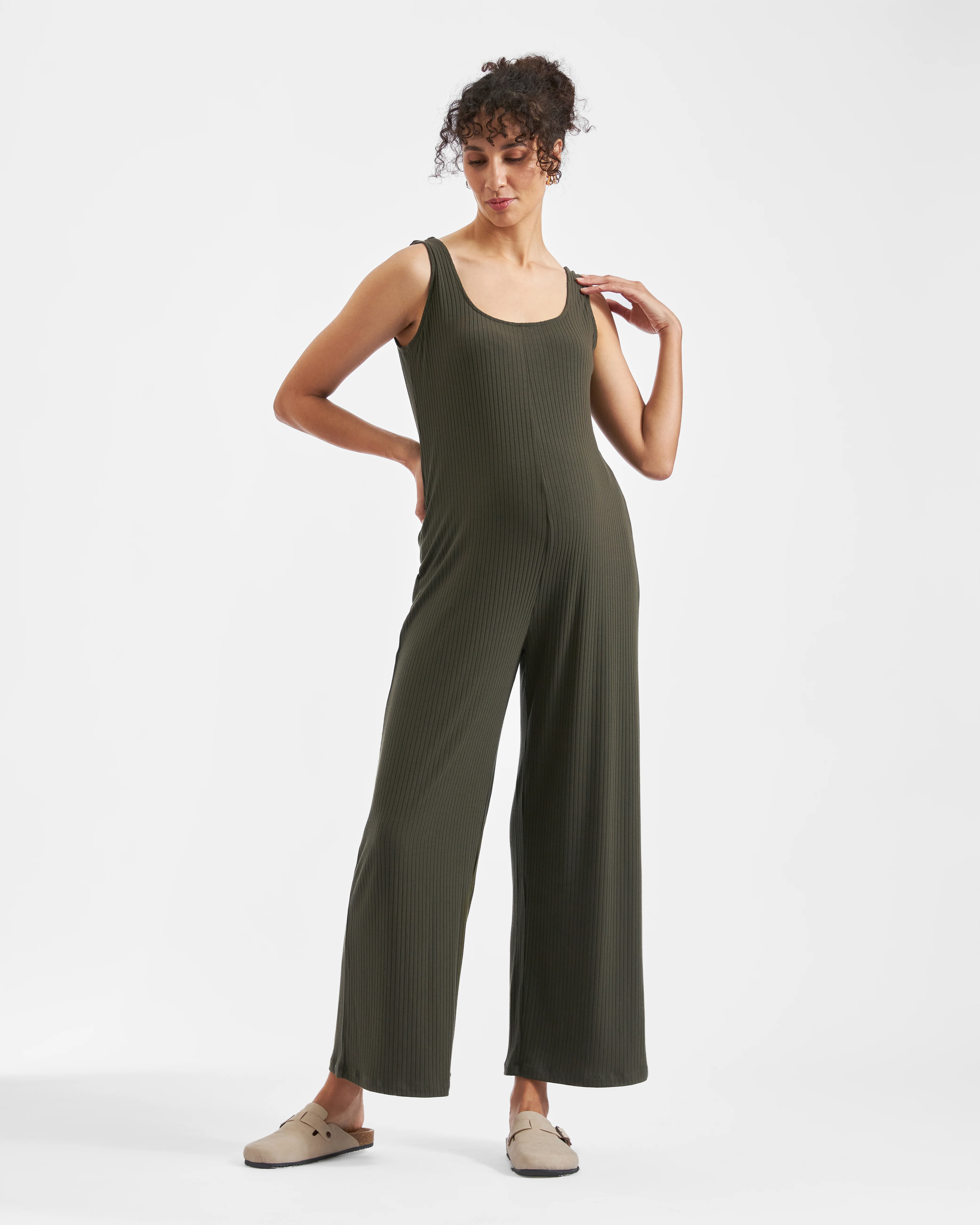 Bobby Rib Jumpsuit  Khaki - Image 2