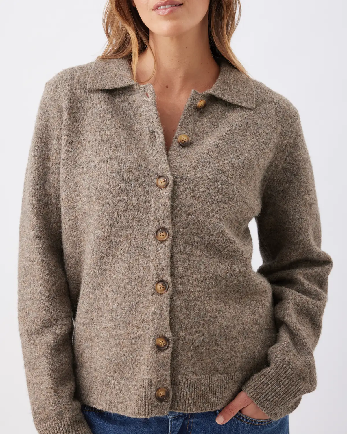 Brodie Collared Cardigan Truffle - Image 3
