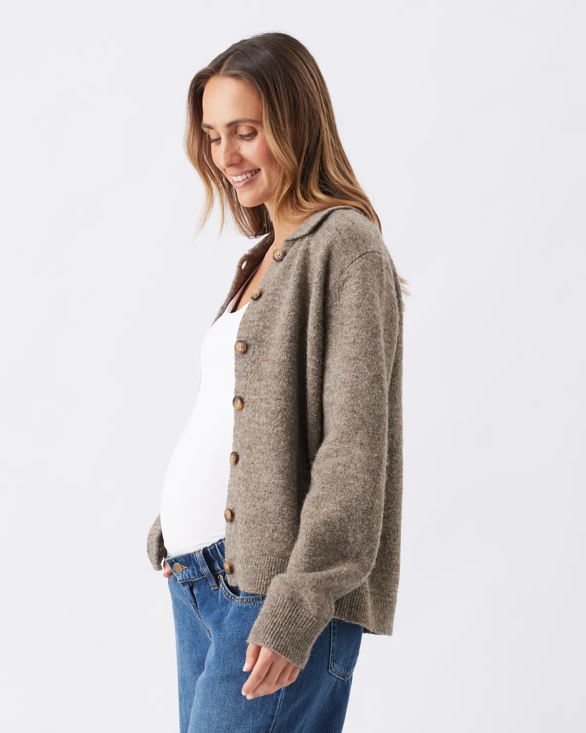 Brodie Collared Cardigan Truffle - Image 4