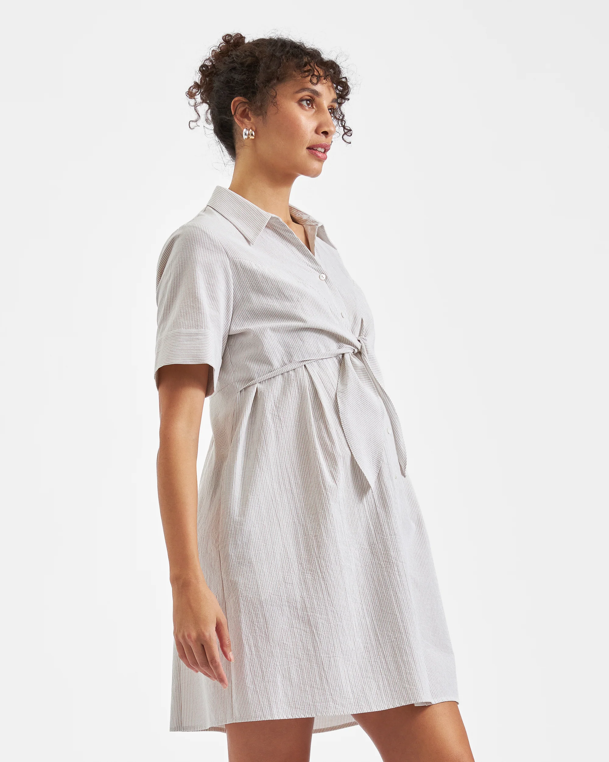 Bronte Tie Up Dress  Natural /White - Image 3
