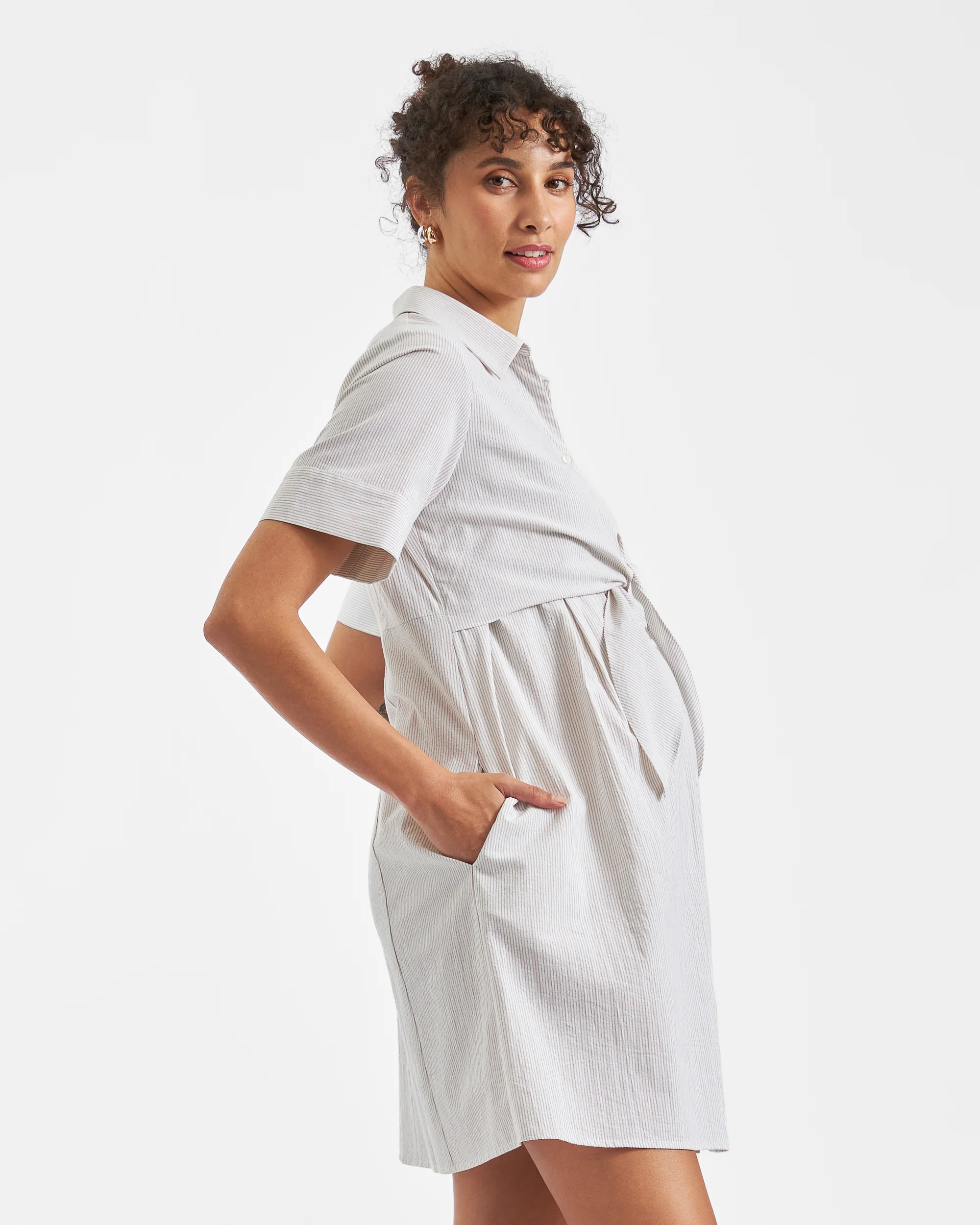 Bronte Tie Up Dress  Natural /White - Image 4