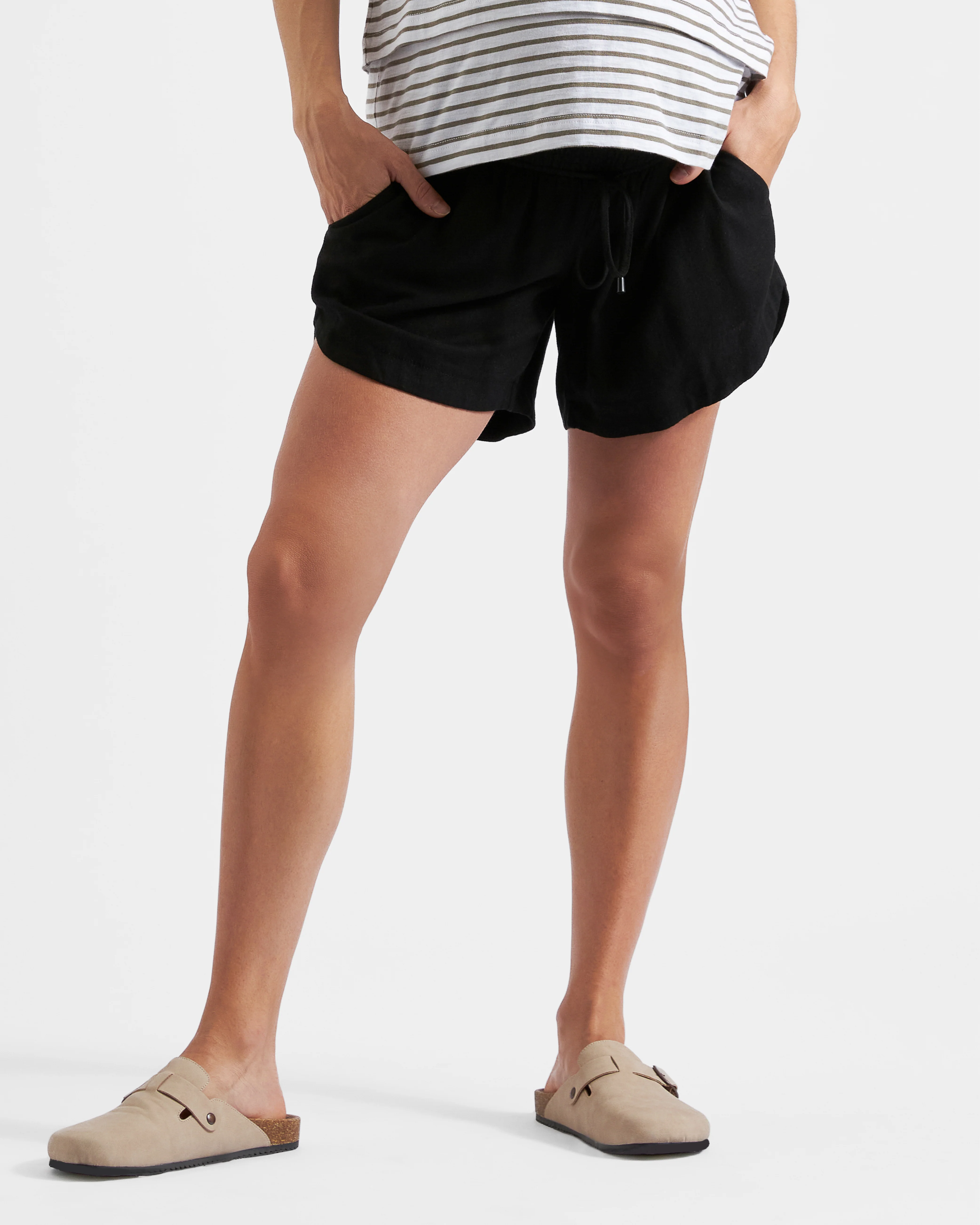Byron Shirred Linen Short  Black