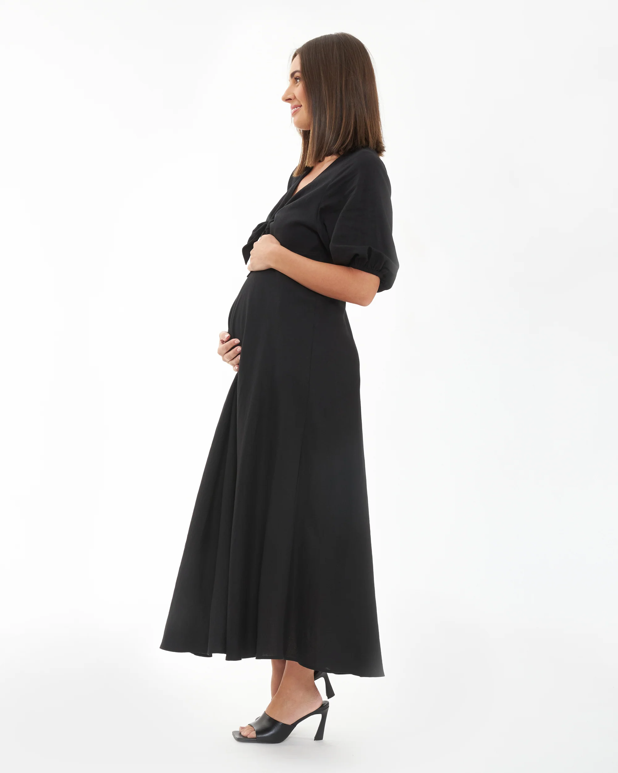 Camille Tie Front Linen Dress Black - Image 3