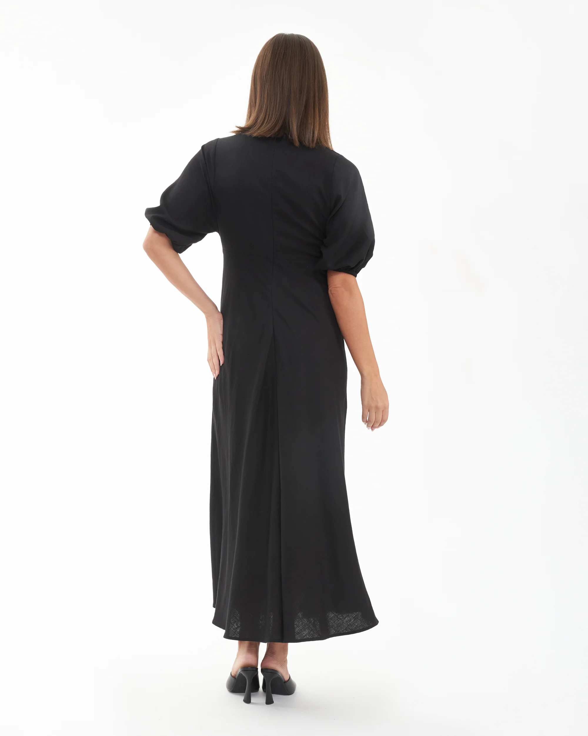 Camille Tie Front Linen Dress Black - Image 4