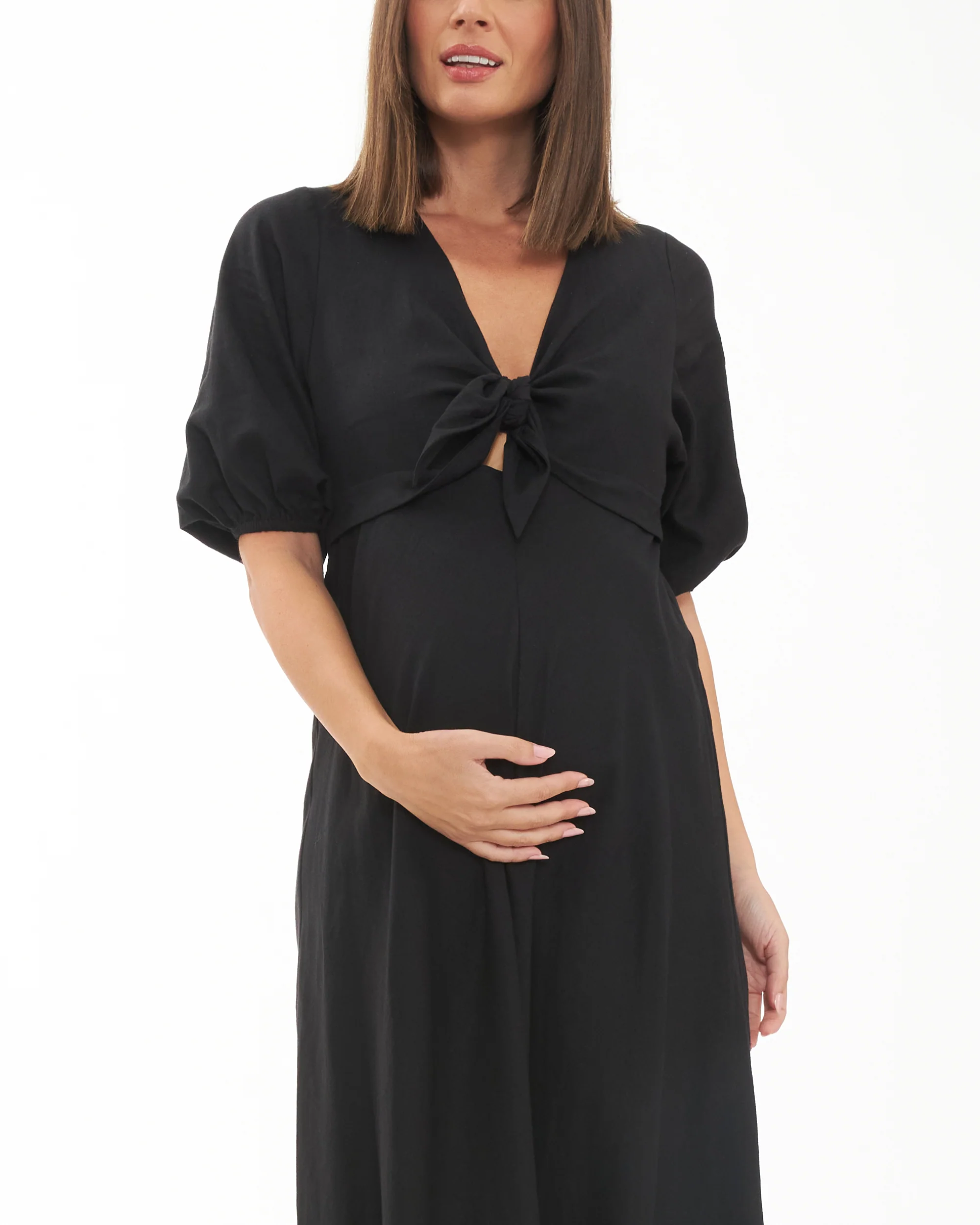 Camille Tie Front Linen Dress Black - Image 6