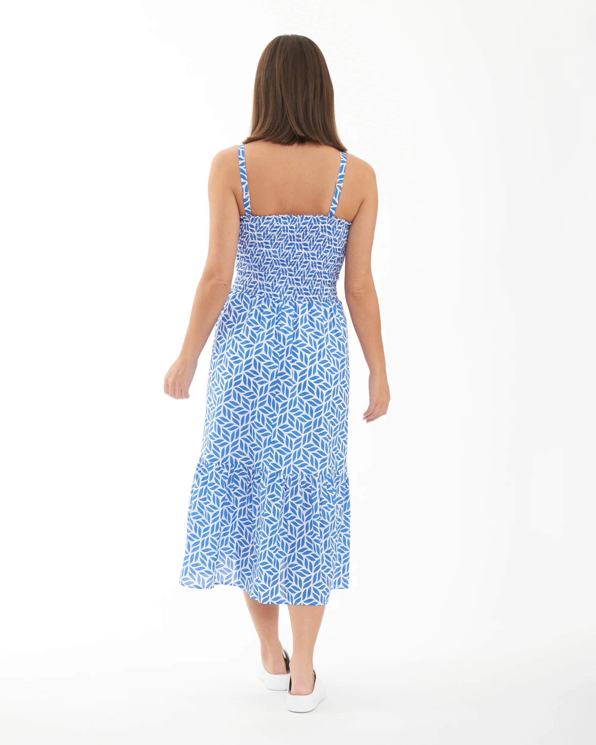 Capri Shirred Dress  White / Lapis - Image 7