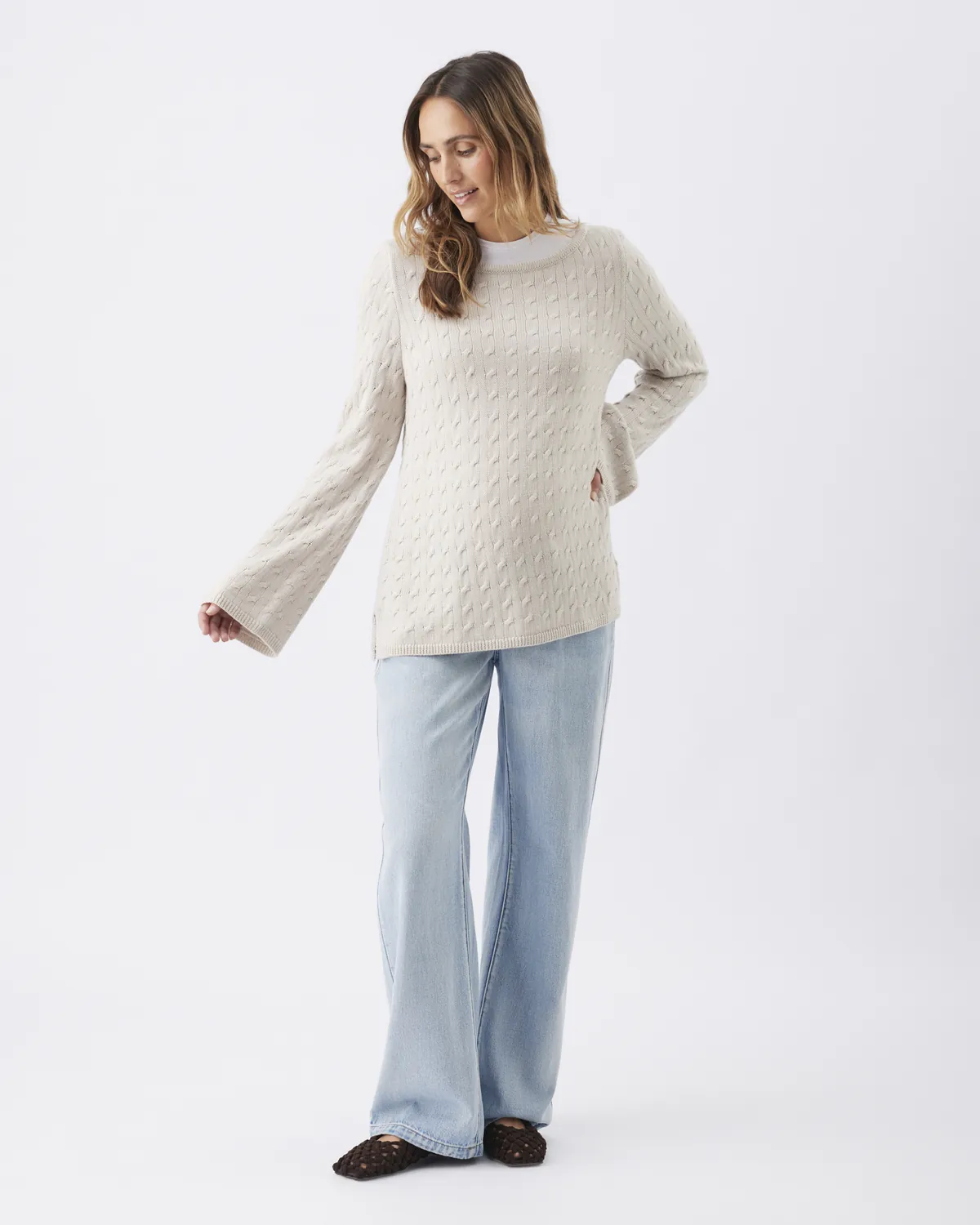 Carla Cable Nursing Knit   Fawn - Image 7