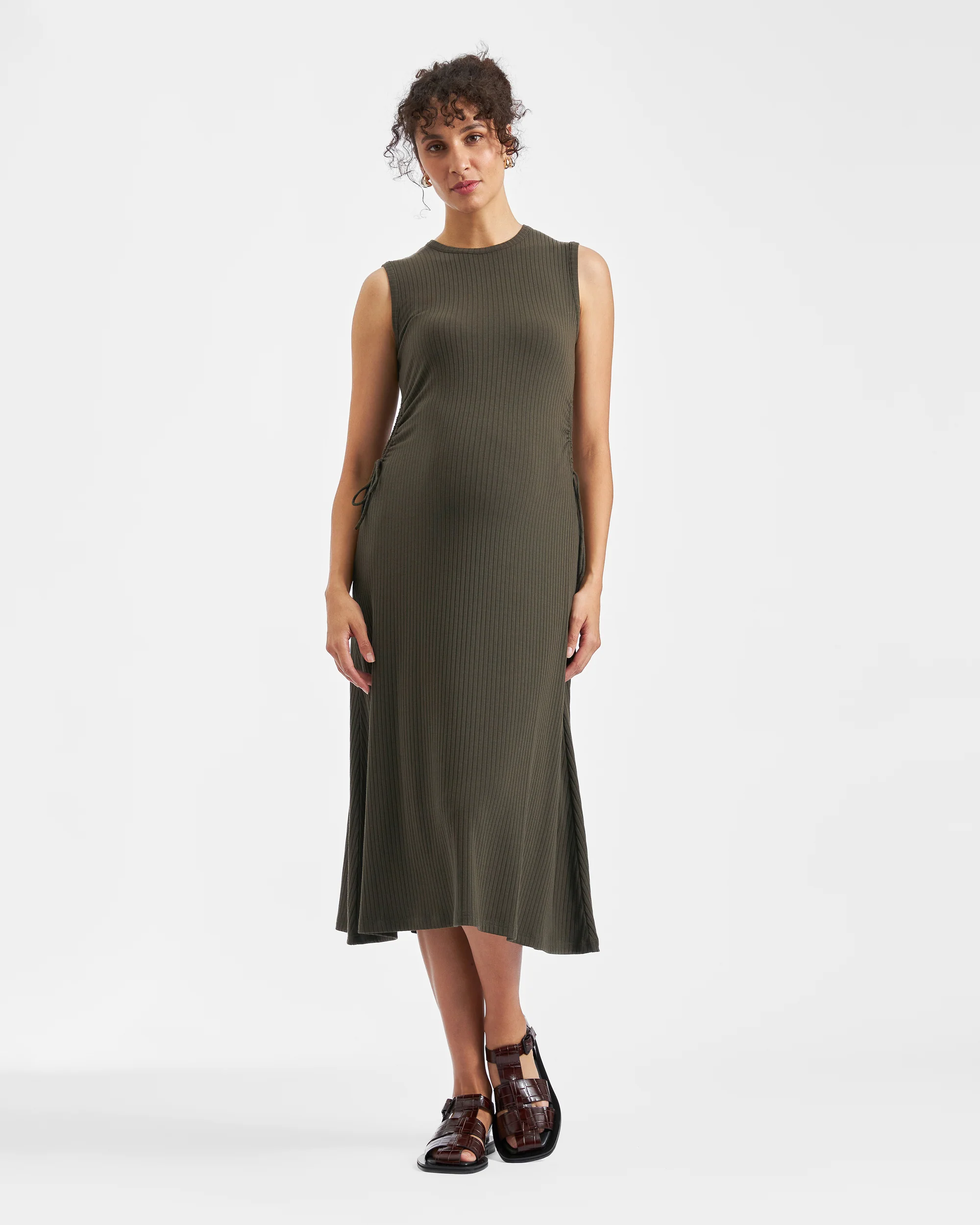 Carol Rib A-line Dress  Khaki - Image 2