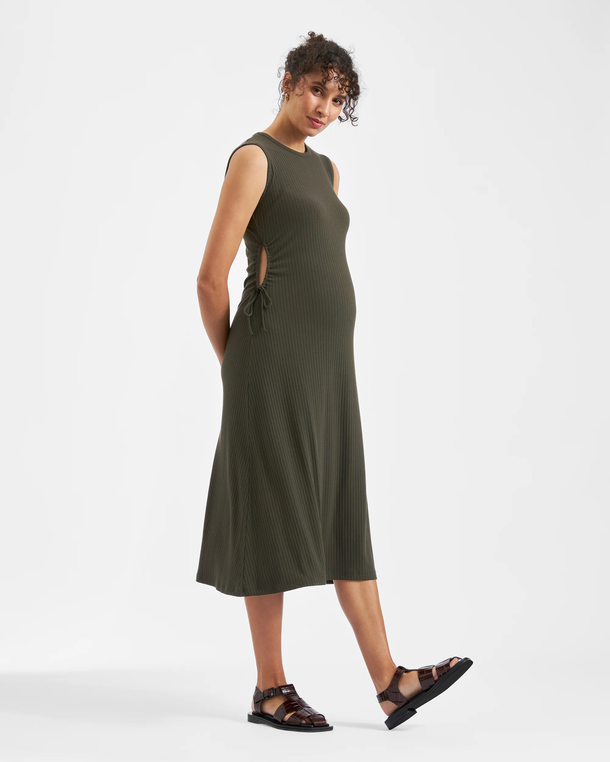 Carol Rib A-line Dress  Khaki - Image 3