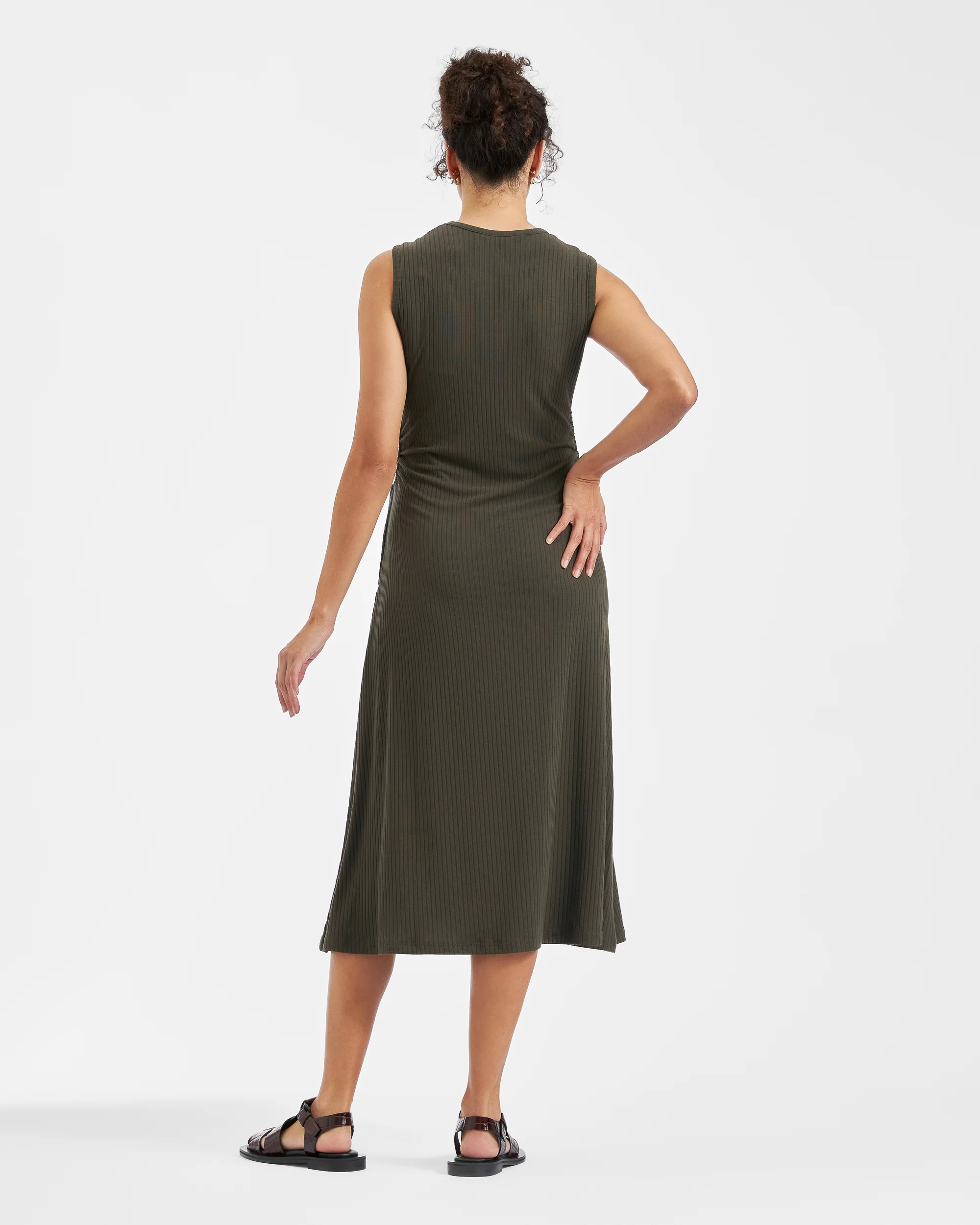 Carol Rib A-line Dress  Khaki - Image 4
