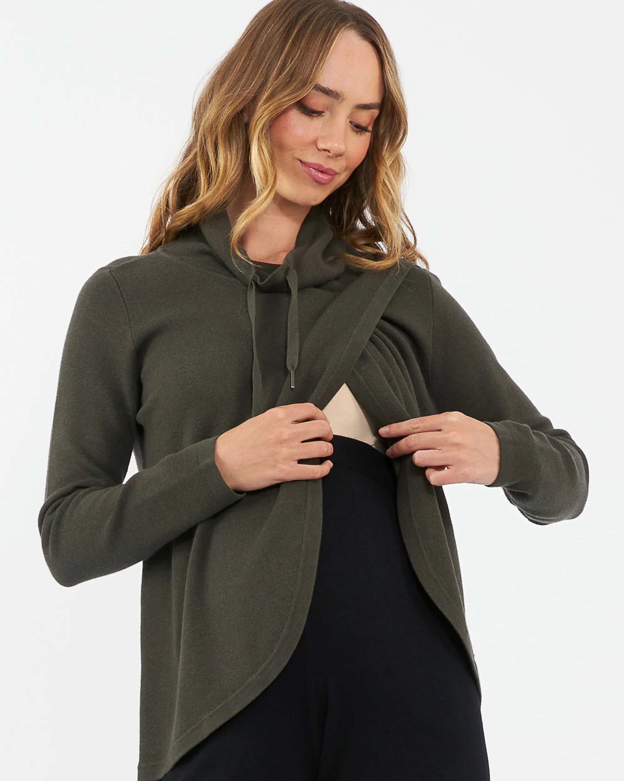Cassie Cross Over Nursing Knit Khaki - Image 2