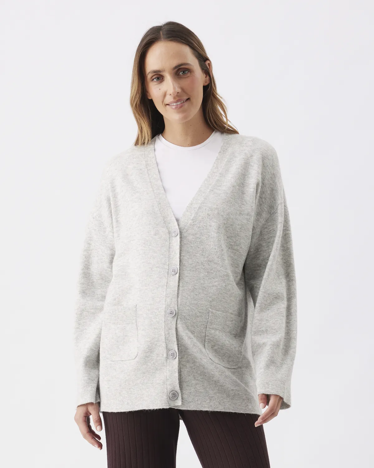 Chelsea V-Neck Cardigan  Silver Marle - Image 3