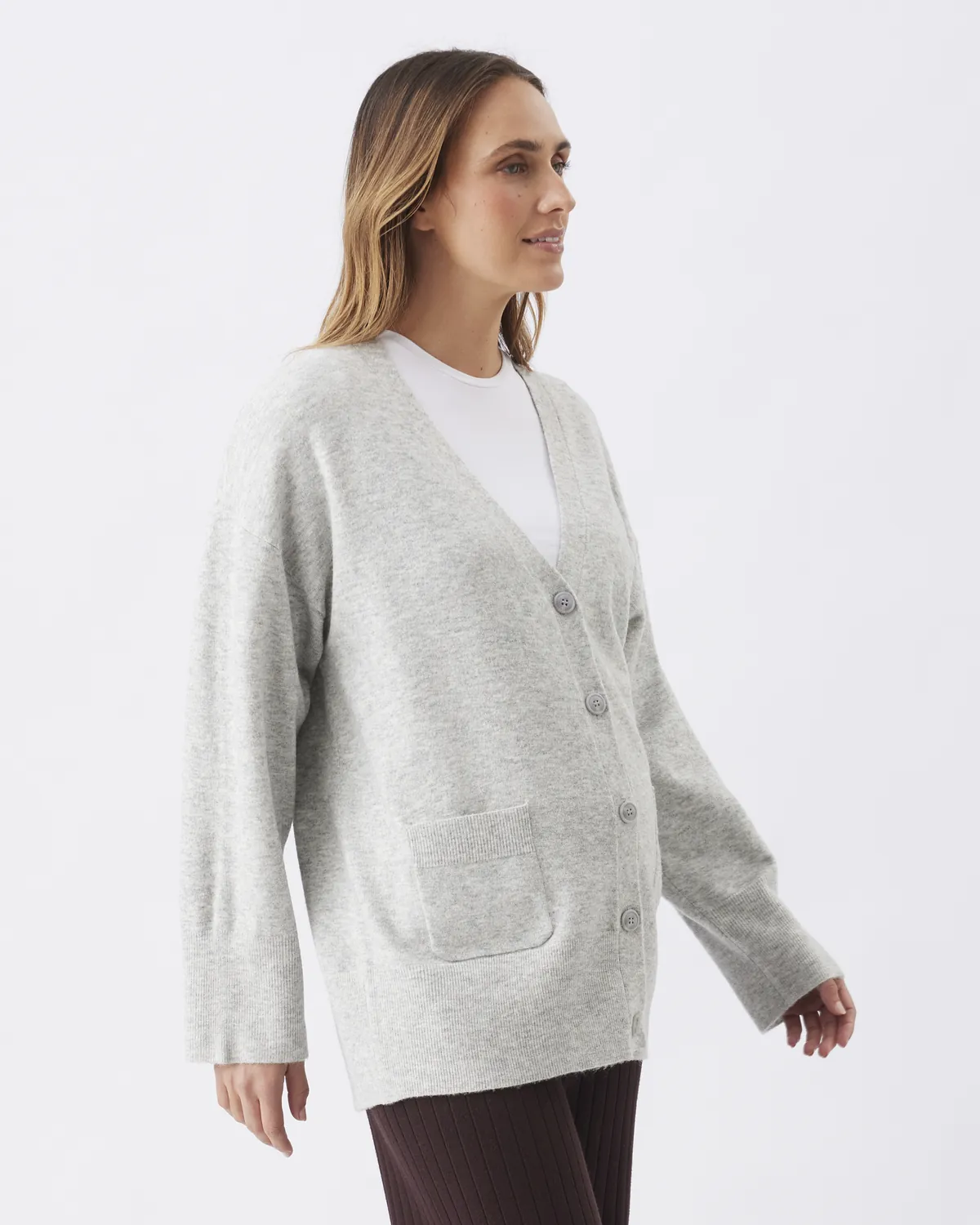 Chelsea V-Neck Cardigan  Silver Marle - Image 4