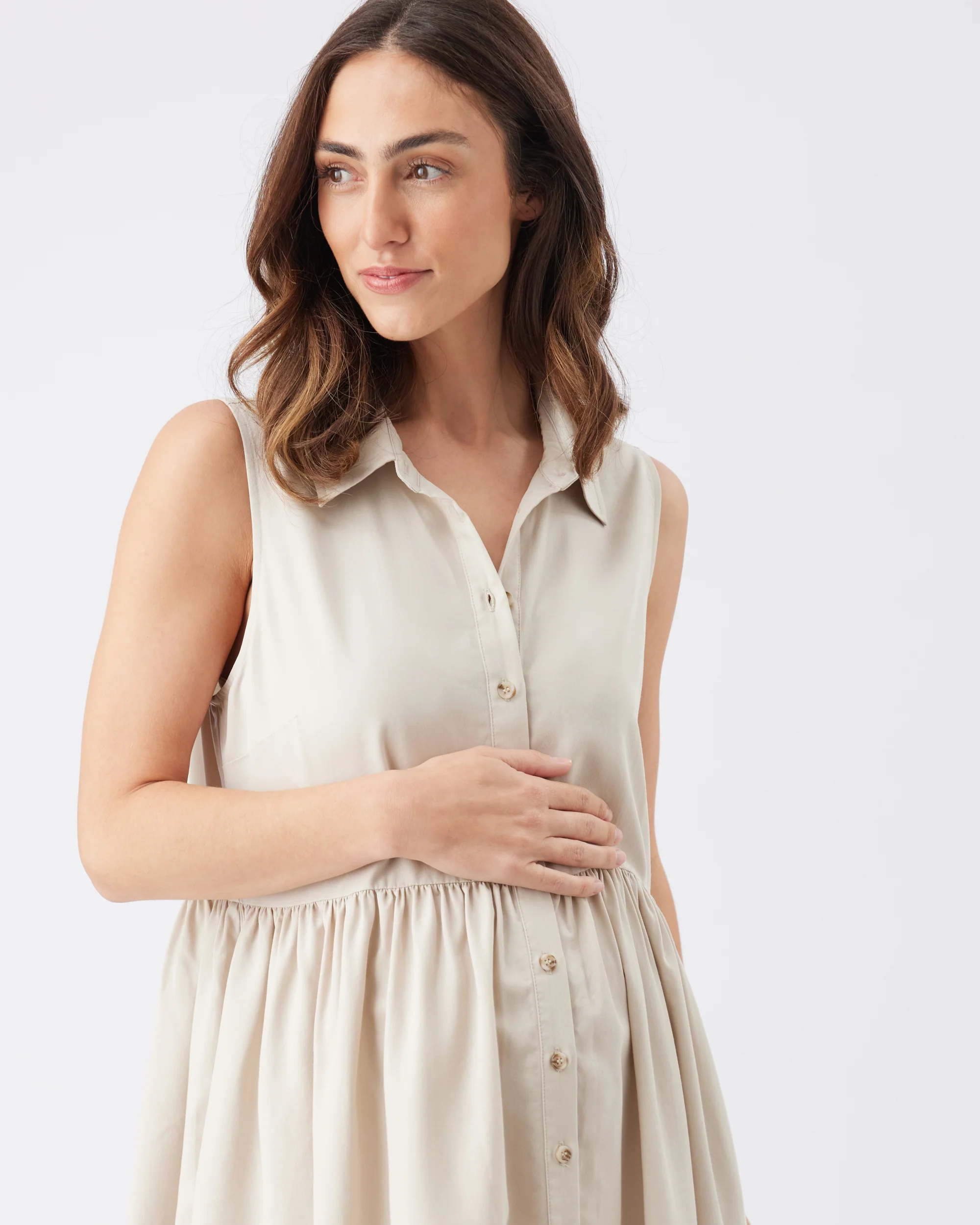 Chloe Tencel Dress Sand - Image 3