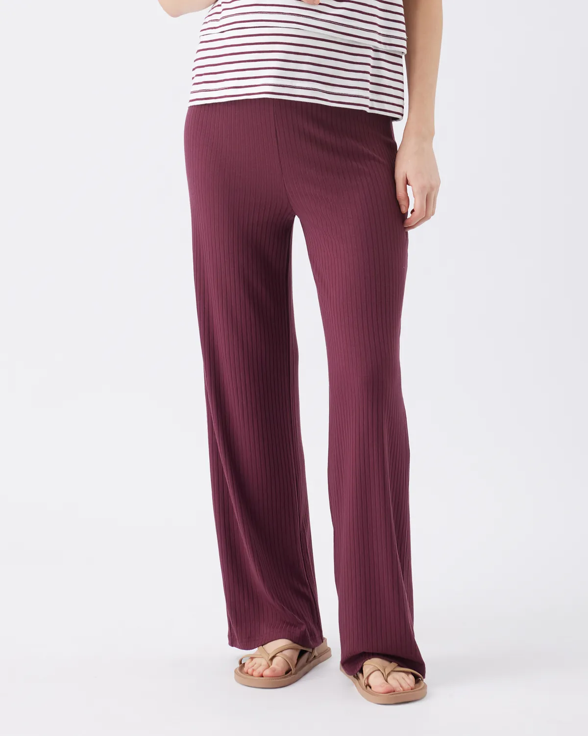Cindy Rib Pant  Maroon - Image 4