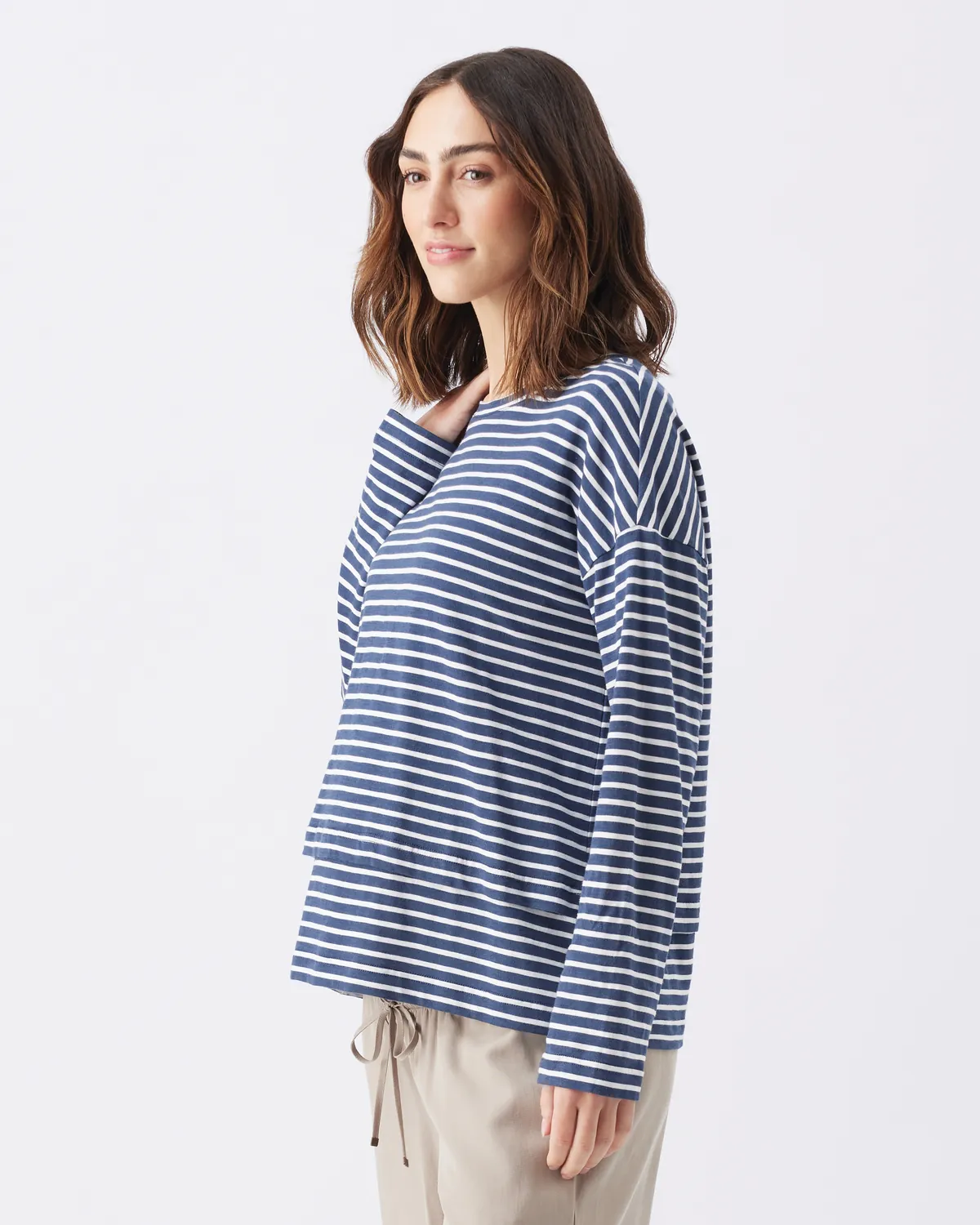 Claudette Long Sleeve Nursing Top Ink / White - Image 4
