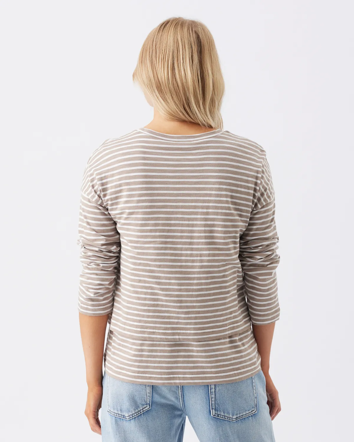 Claudette Long Sleeve Nursing Top Taupe / White - Image 4