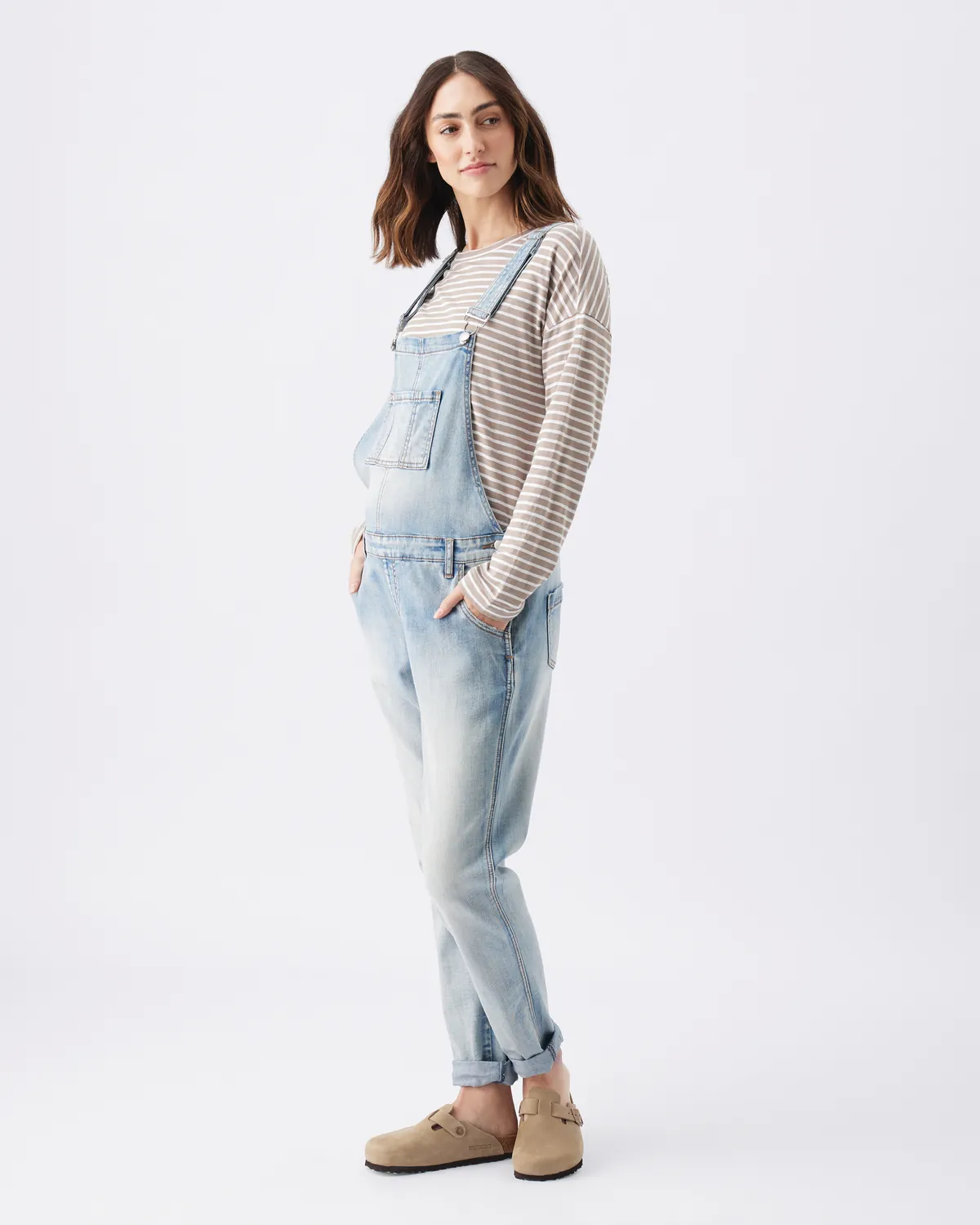 Claudette Long Sleeve Nursing Top Taupe / White - Image 6