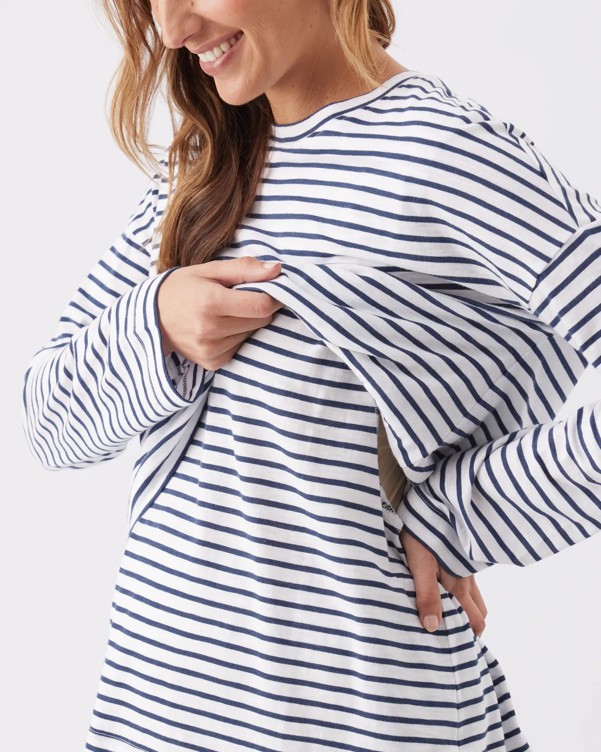 Claudette Long Sleeve Nursing Top White / Ink - Image 2