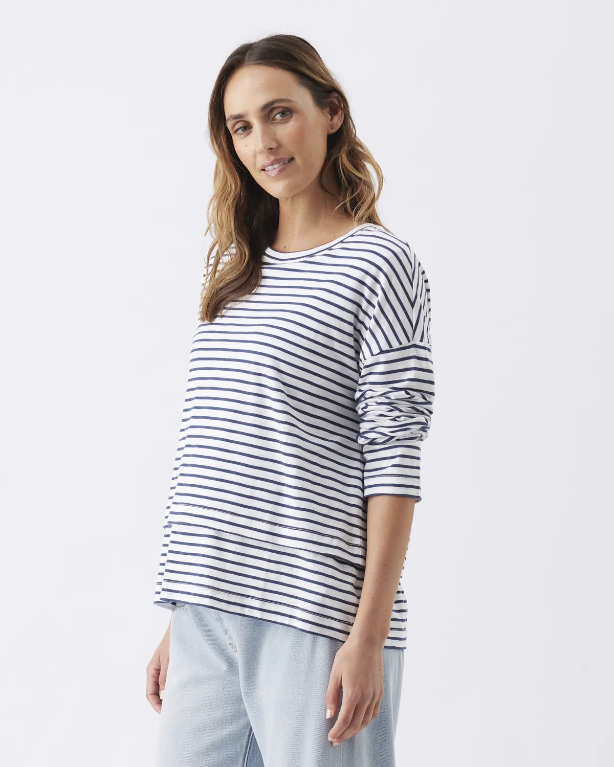 Claudette Long Sleeve Nursing Top White / Ink - Image 3