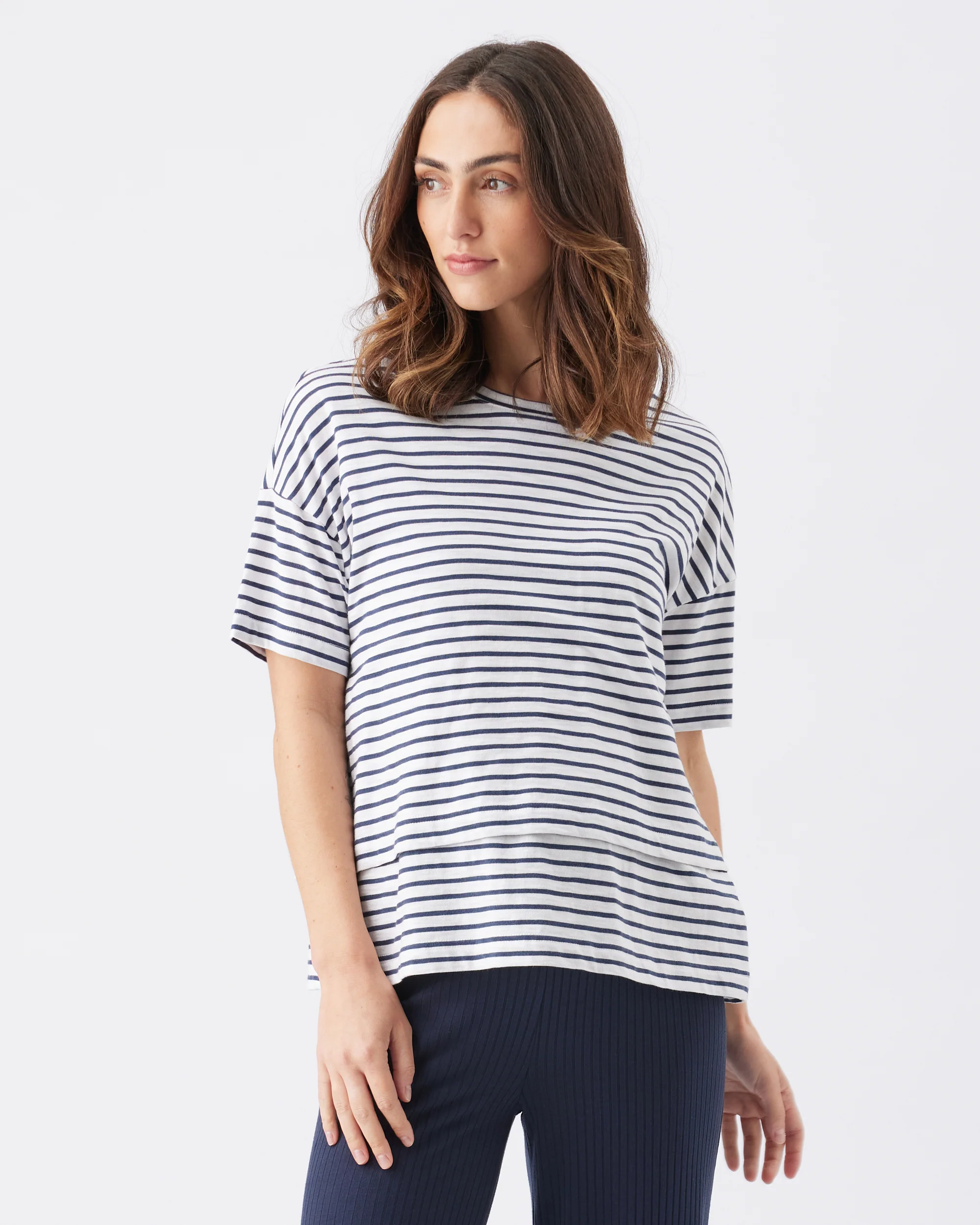 Claudette Nursing Tee  White / Ink