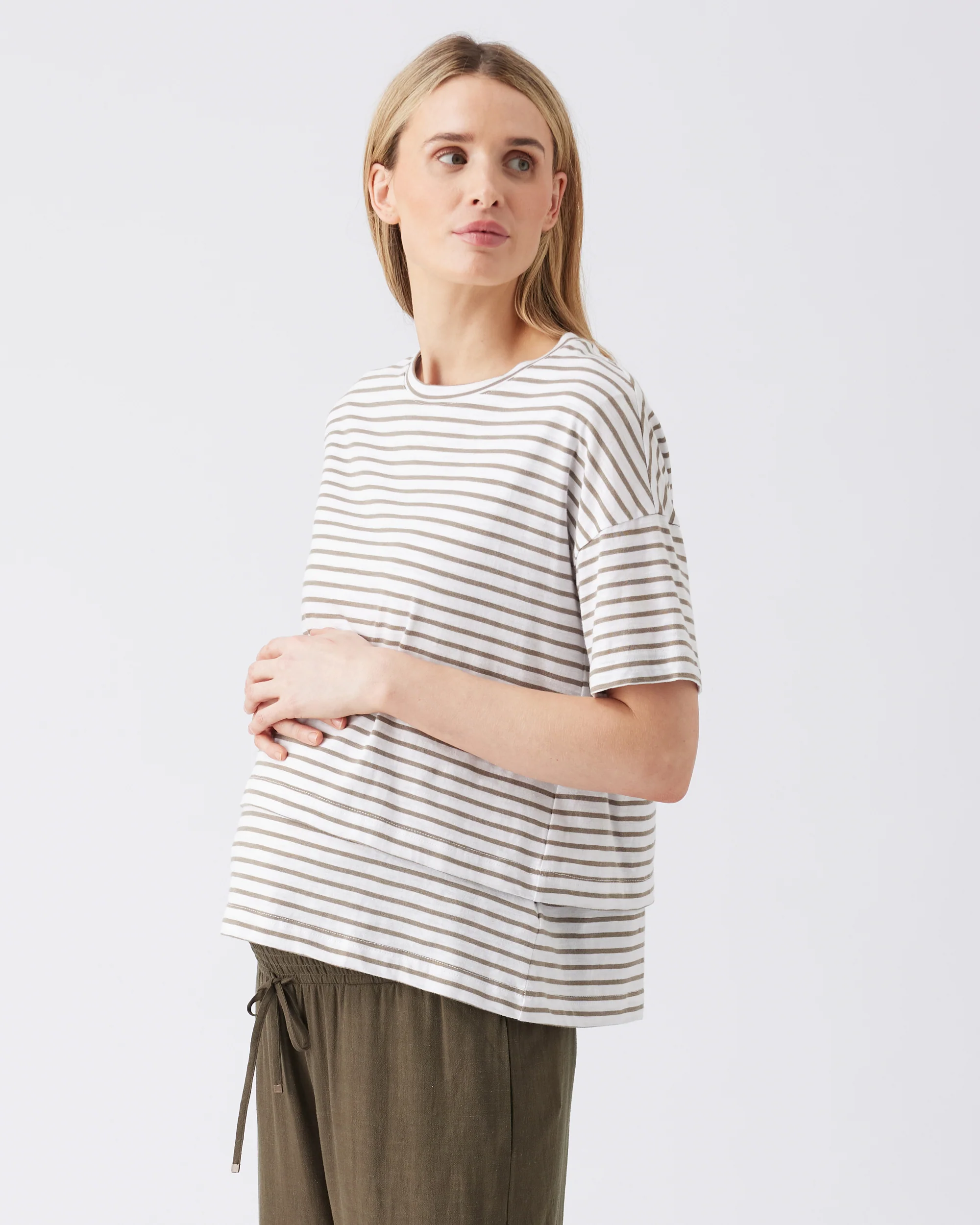 Claudette Nursing Tee  White / Olive - Image 3