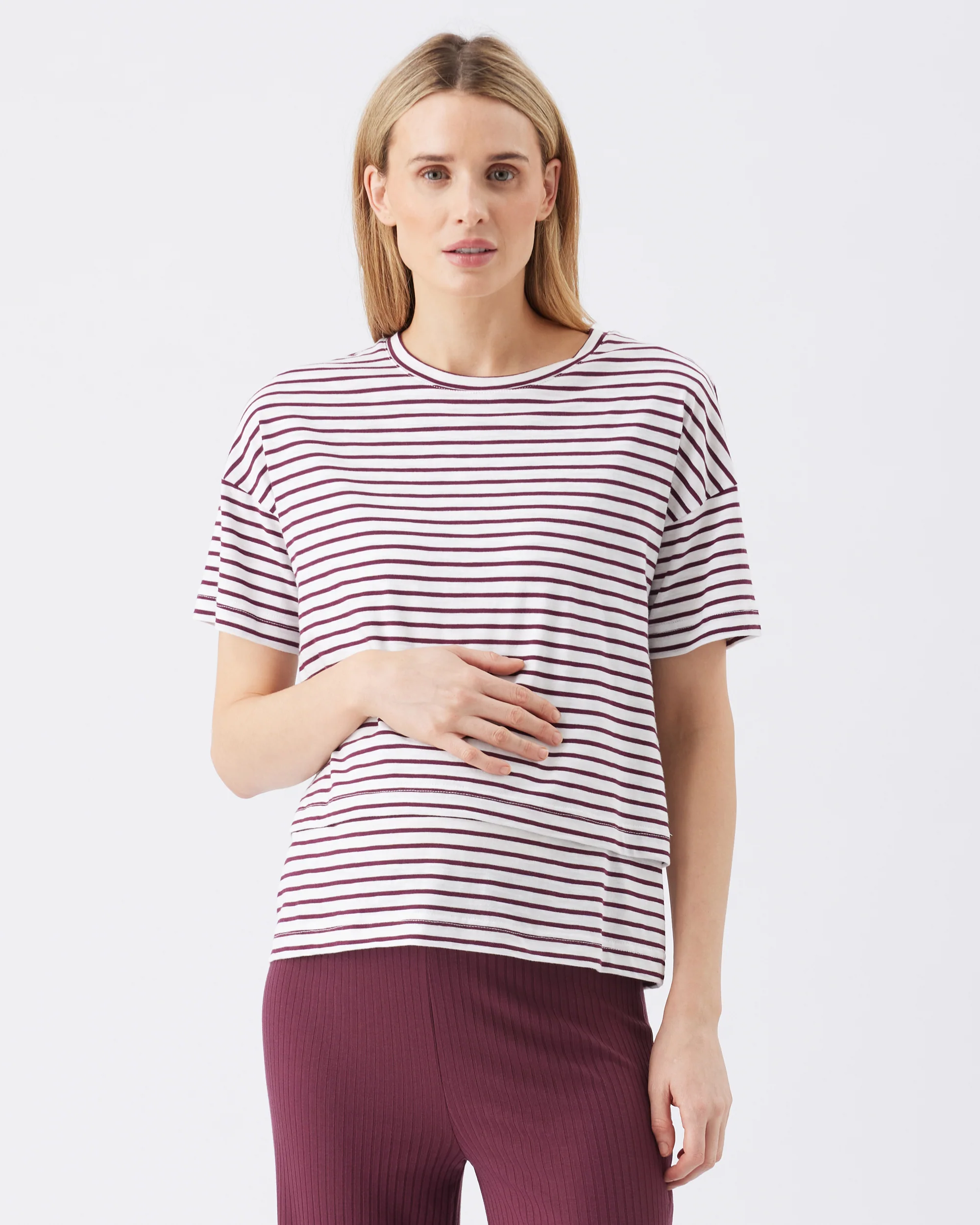 Claudette Nursing Tee  White / Maroon - Image 2