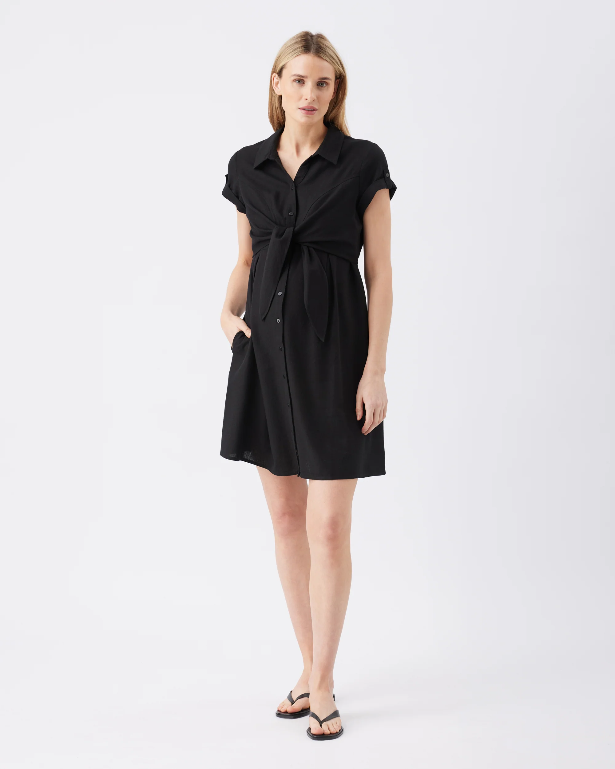 Colette Tie Up Linen Dress Black - Image 2
