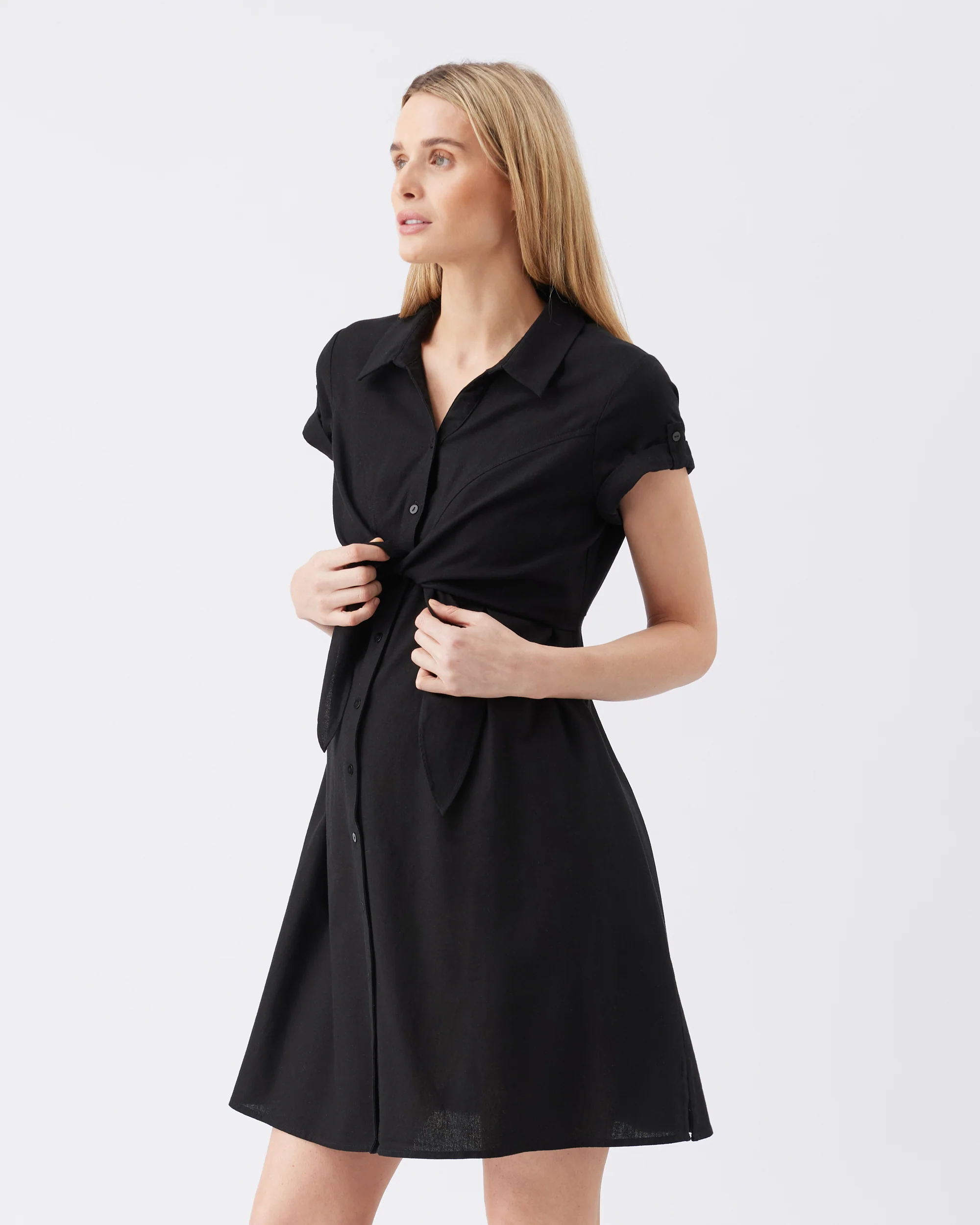 Colette Tie Up Linen Dress Black - Image 3