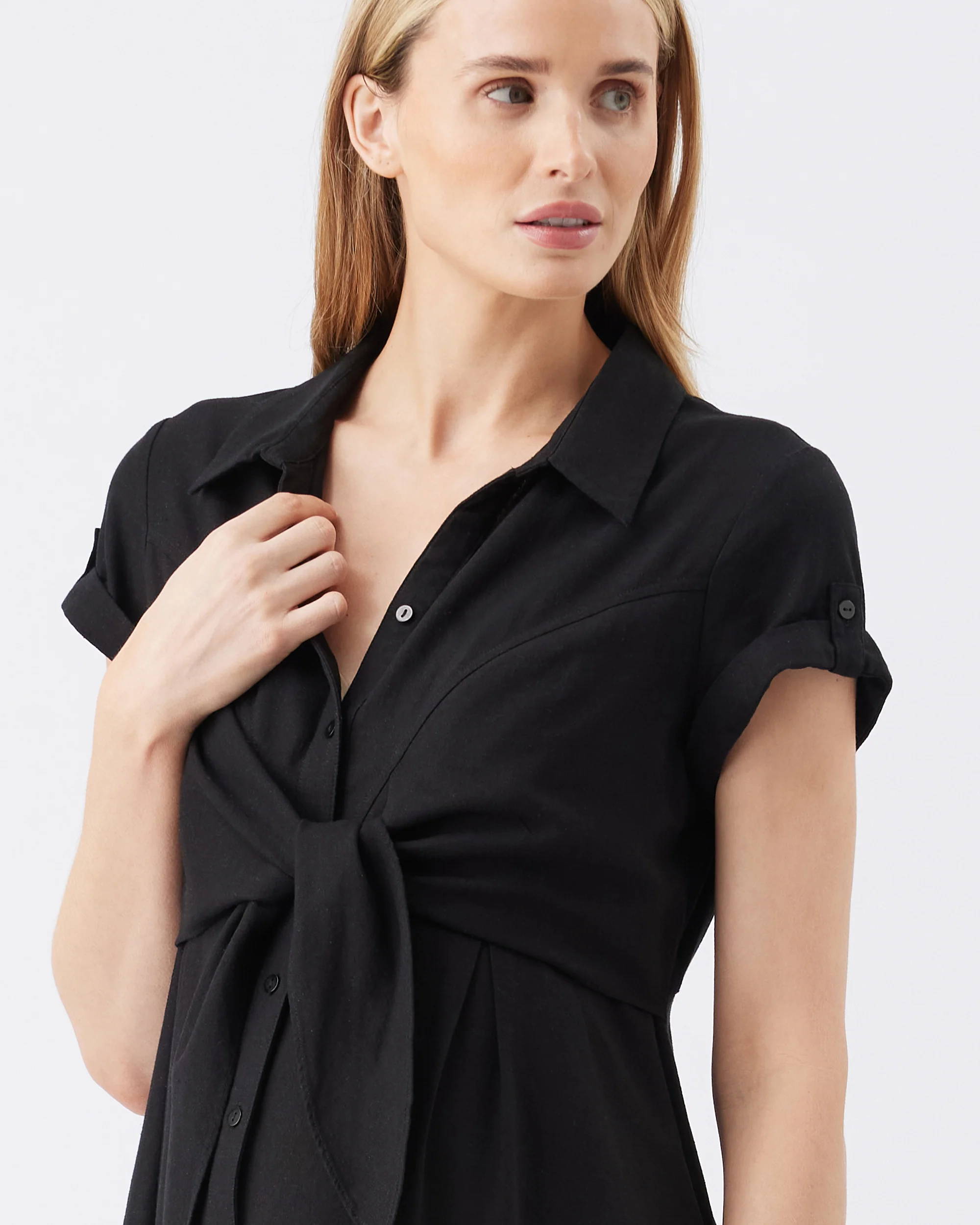 Colette Tie Up Linen Dress Black - Image 5