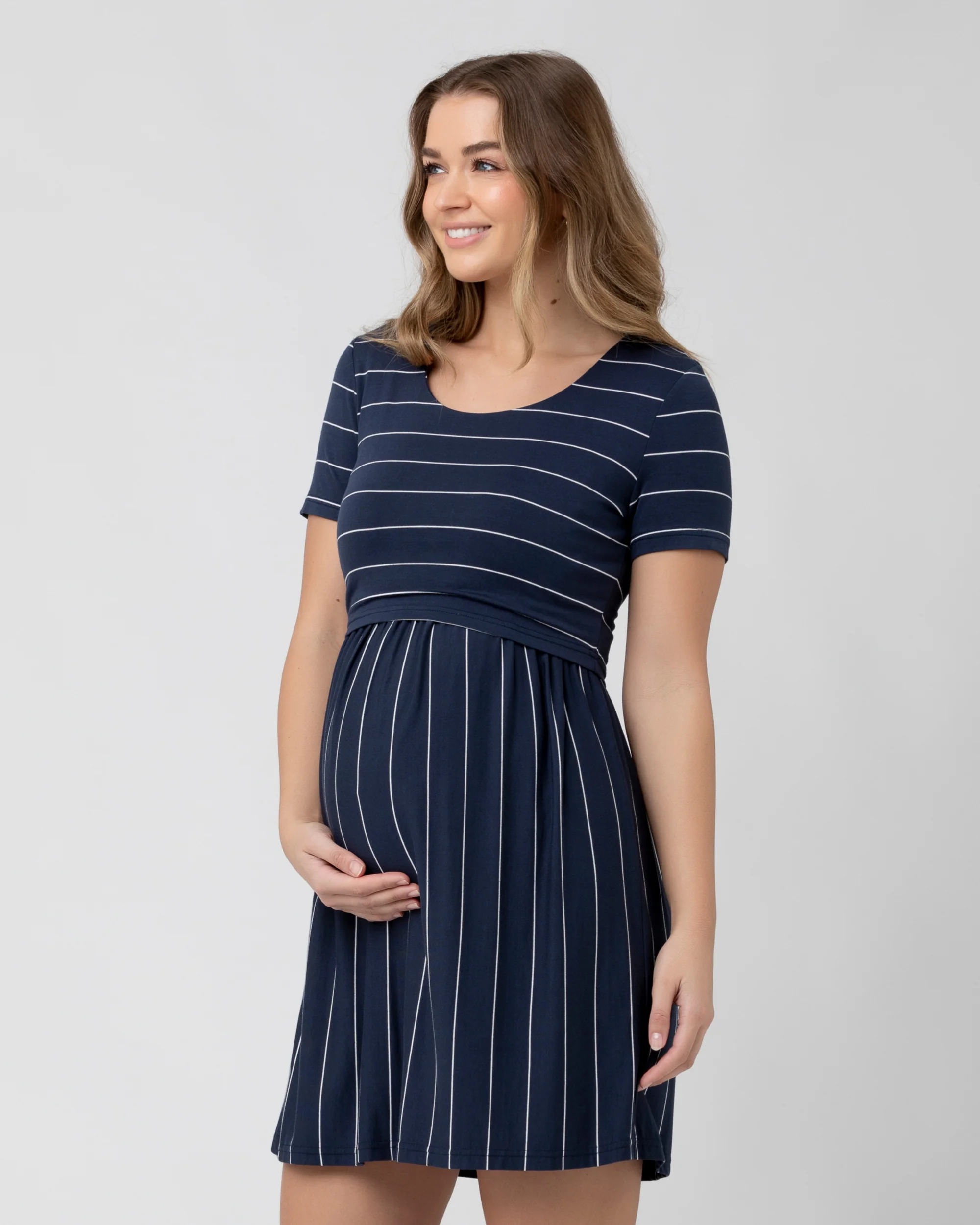Crop Top Nursing Dress Indigo / White - Image 3