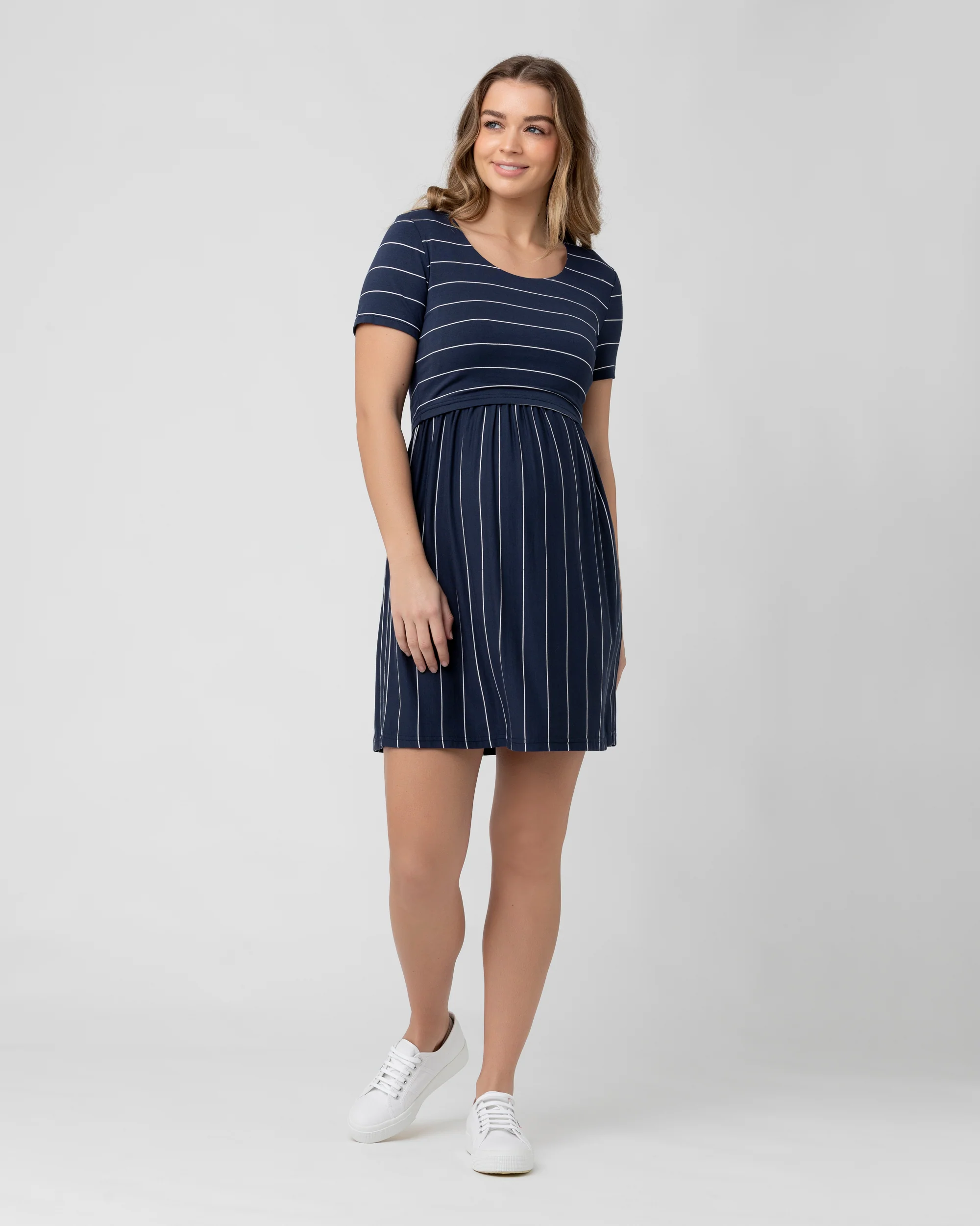 Crop Top Nursing Dress Indigo / White - Image 6