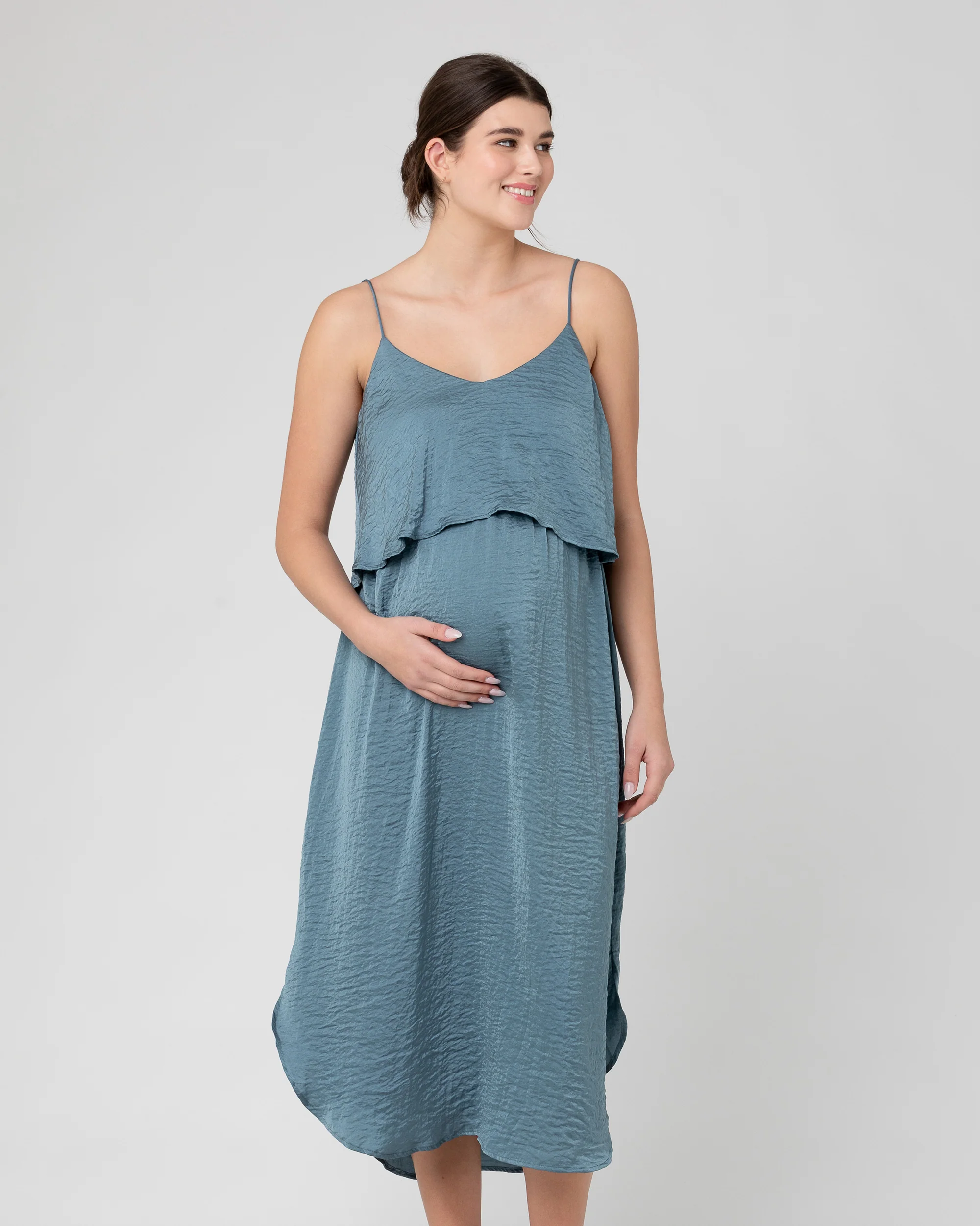 Crushed Satin Nursing Dress  Dusty Blue - Image 4
