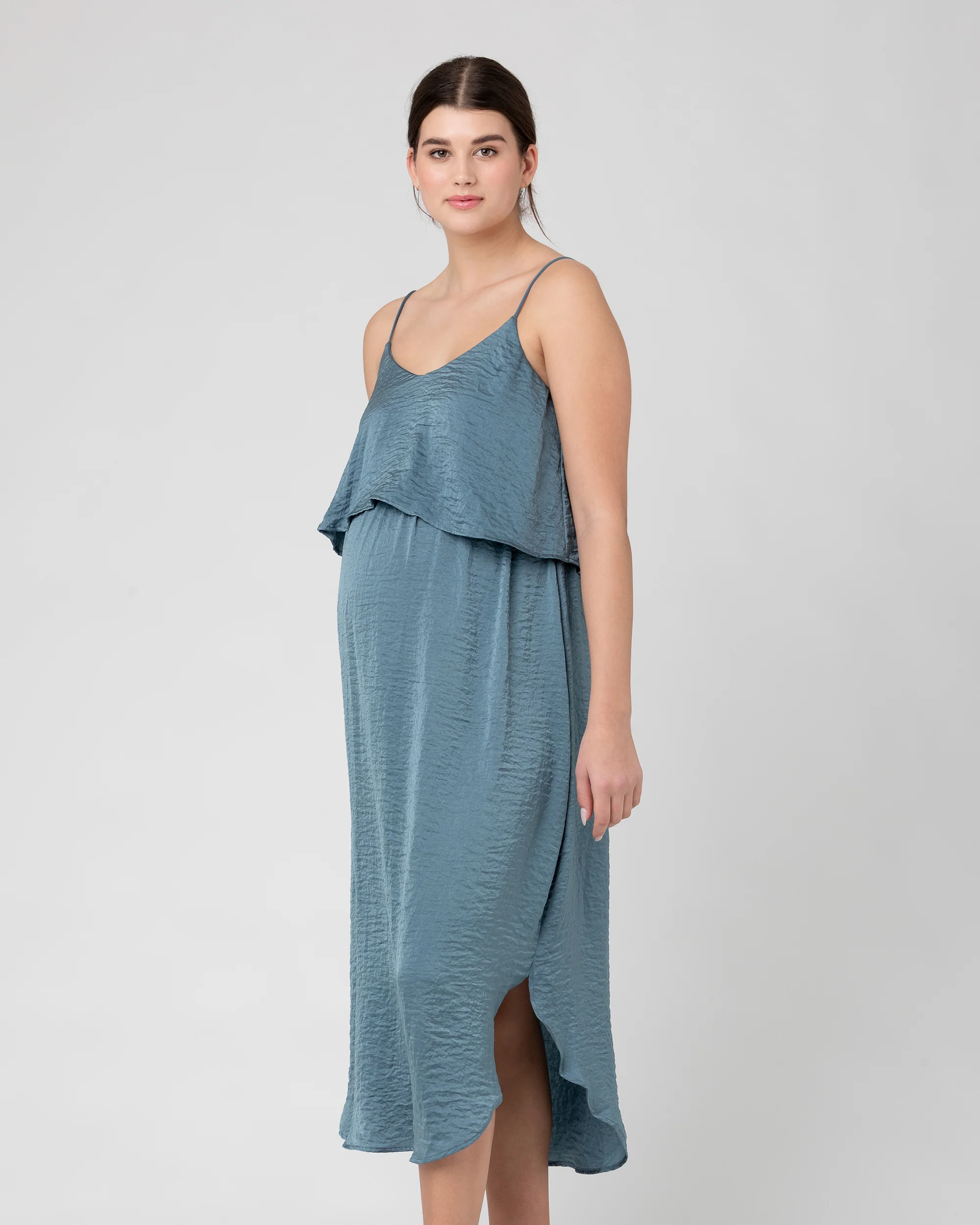 Crushed Satin Nursing Dress  Dusty Blue - Image 5