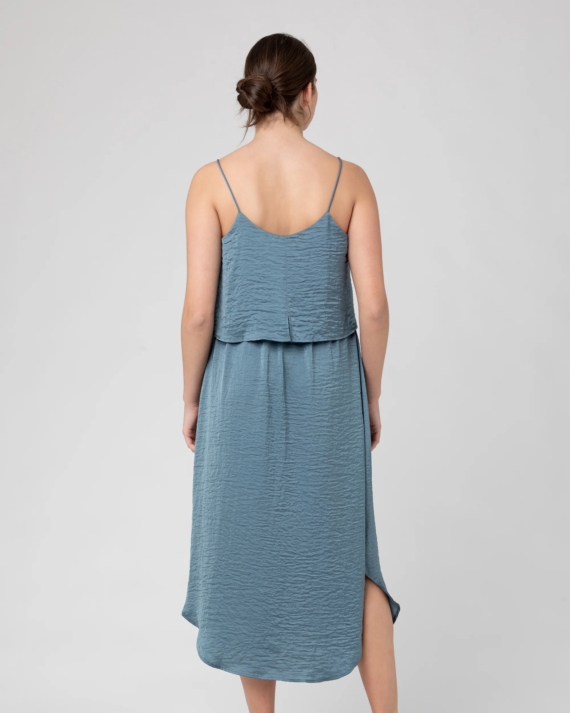 Crushed Satin Nursing Dress  Dusty Blue - Image 6