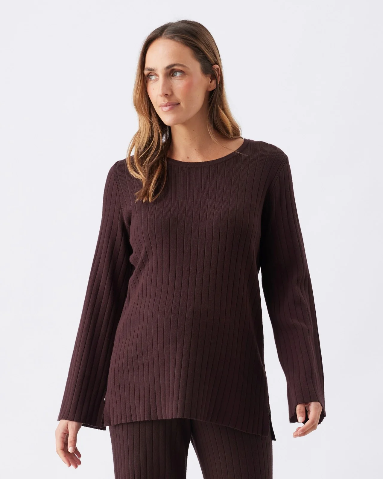 Dallas Rib Knit Nursing Top Cocoa - Image 2