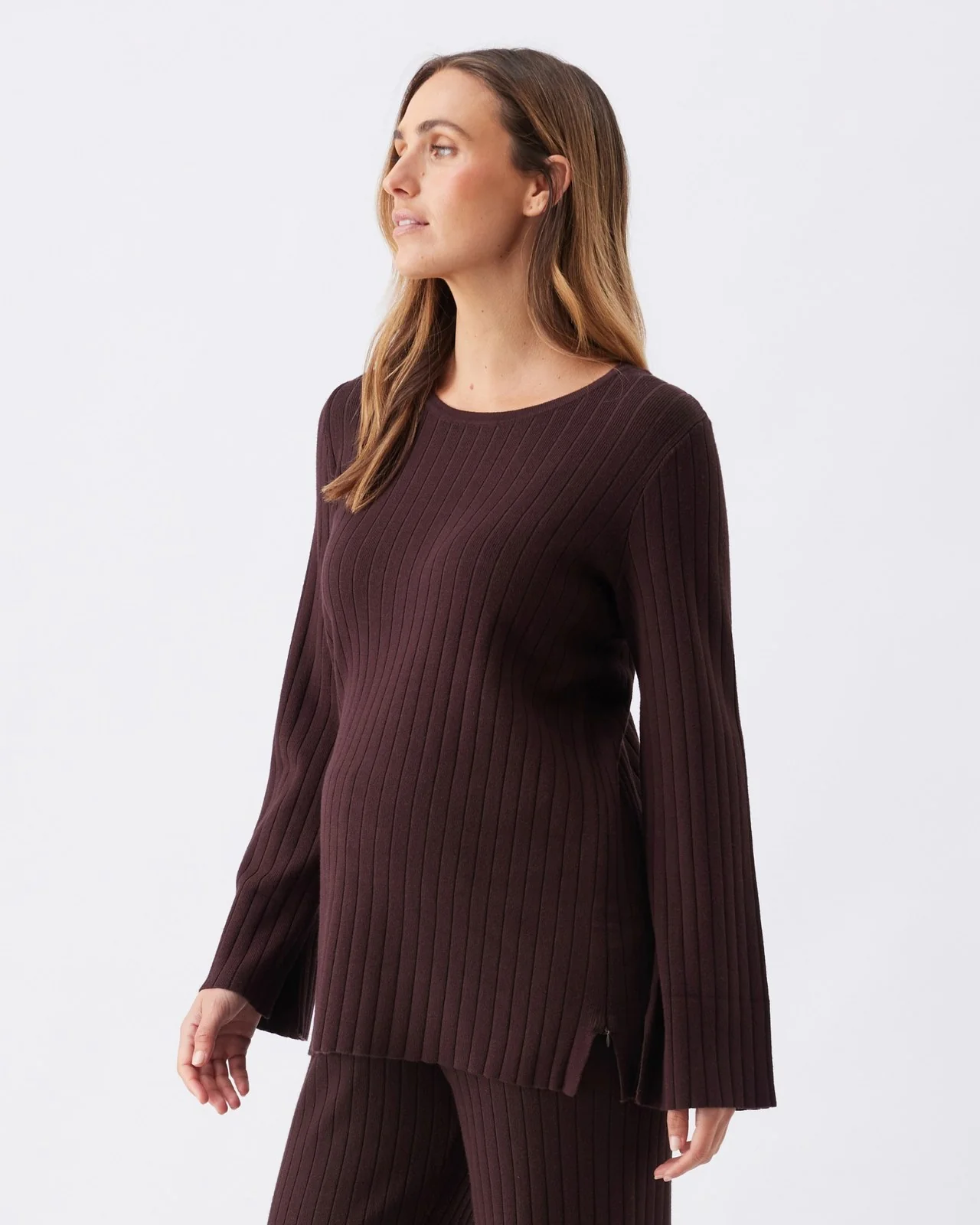 Dallas Rib Knit Nursing Top Cocoa - Image 3