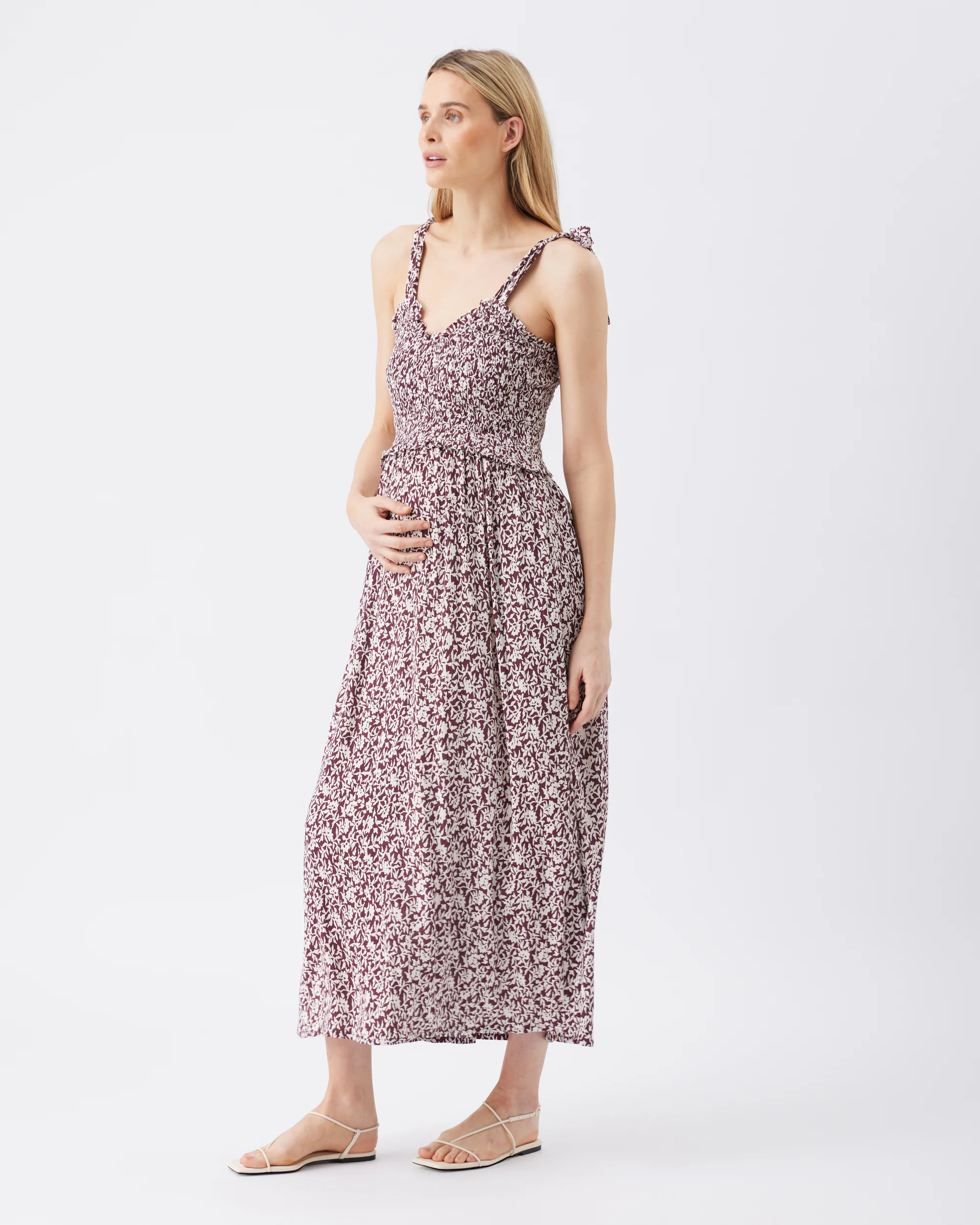 Dana Shirred Dress  Maroon / White - Image 4