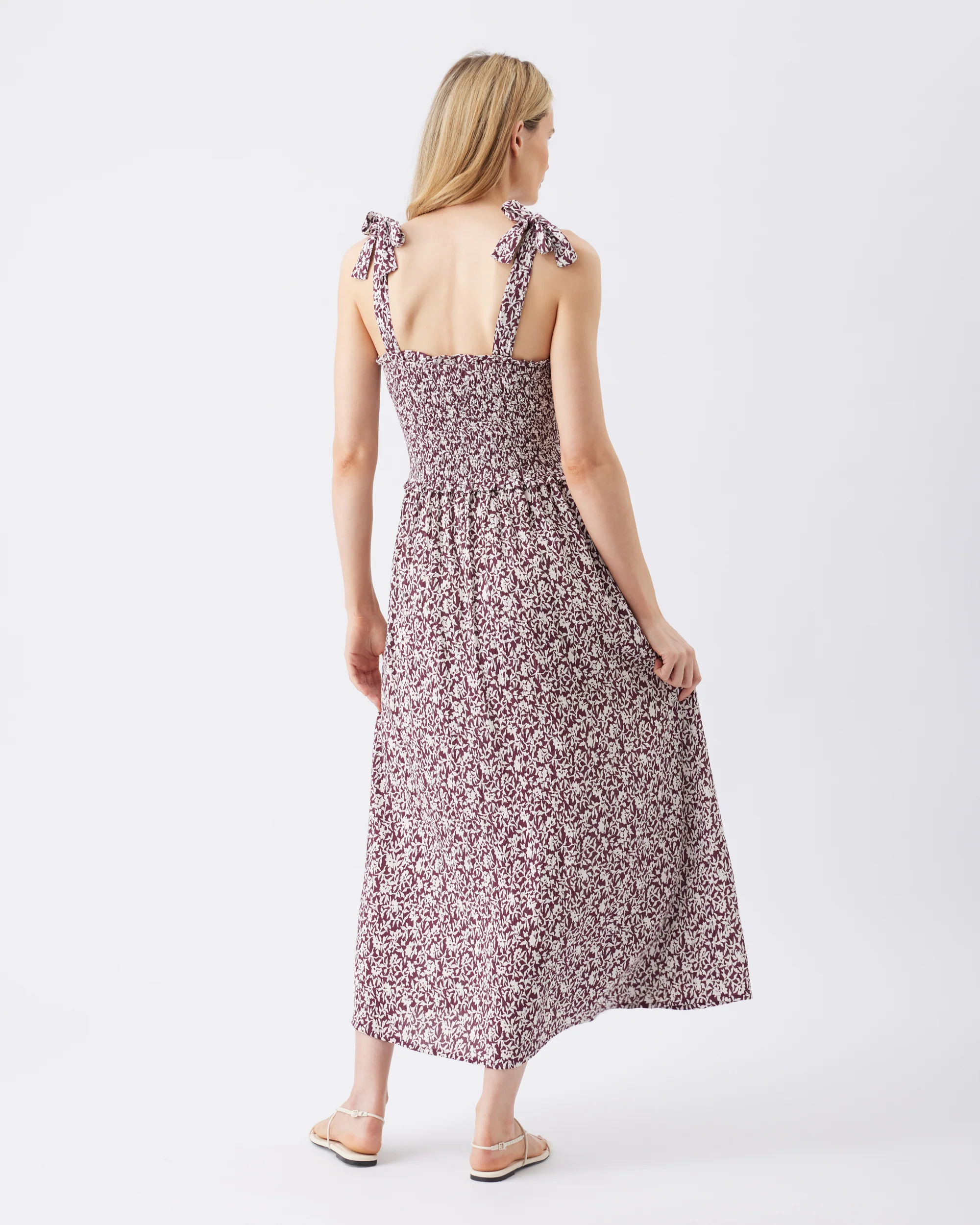 Dana Shirred Dress  Maroon / White - Image 5