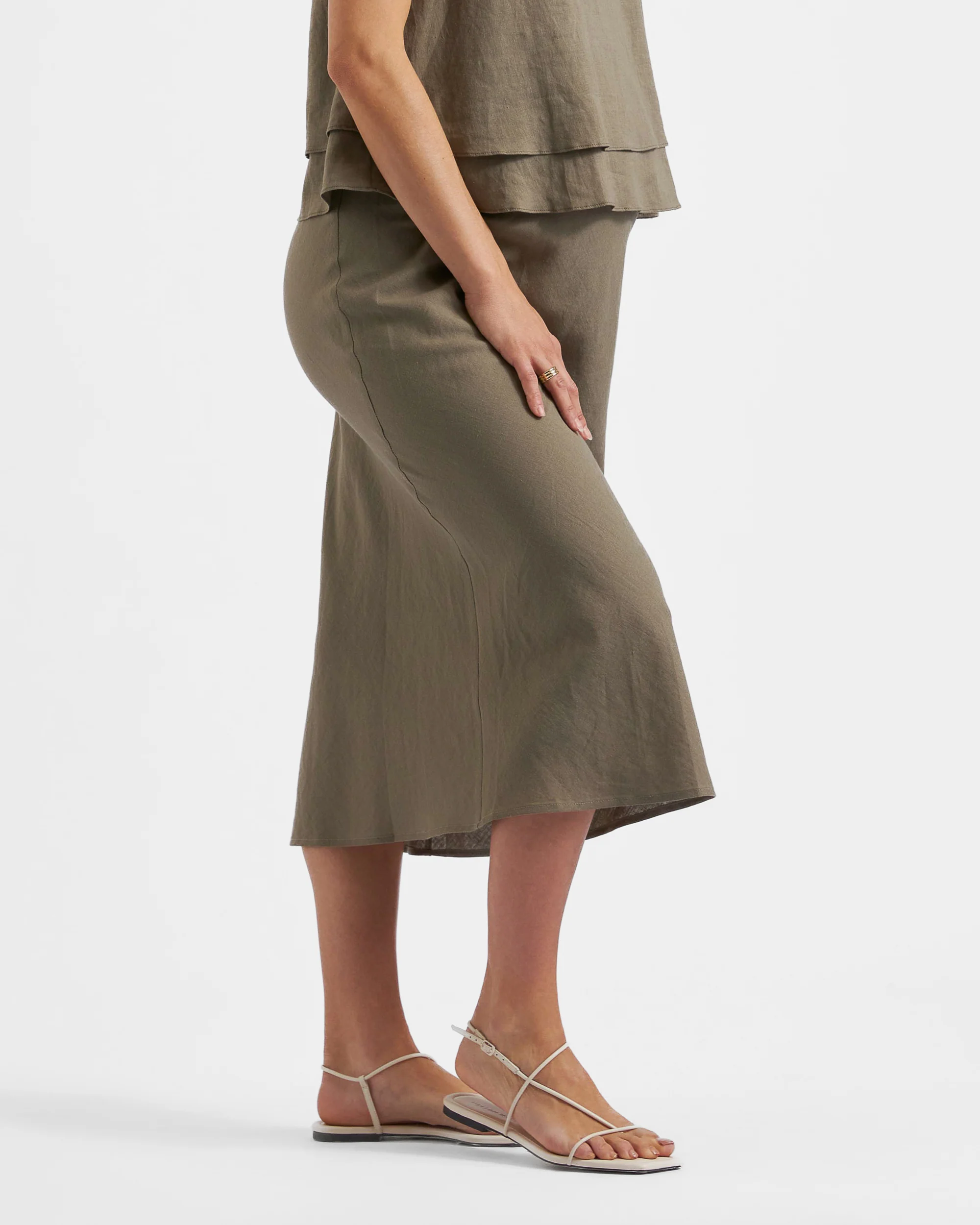Debbie Linen Skirt  Olive - Image 2
