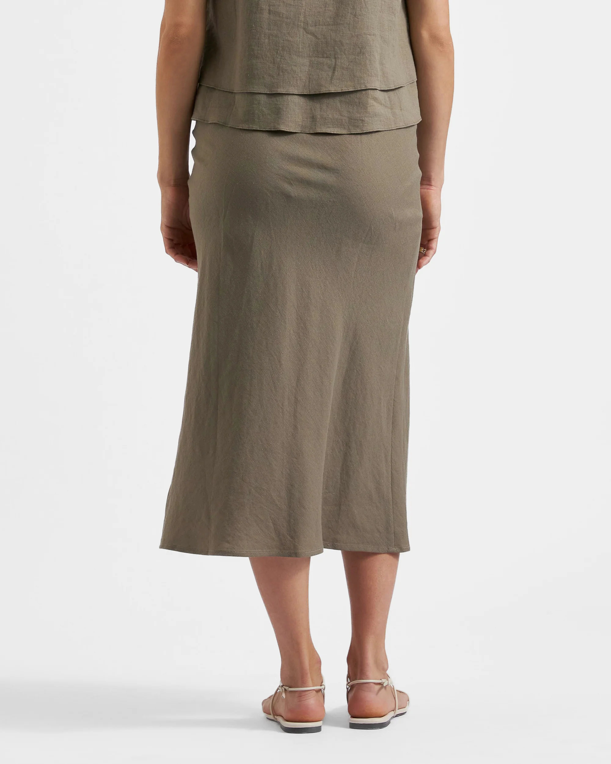 Debbie Linen Skirt  Olive - Image 3