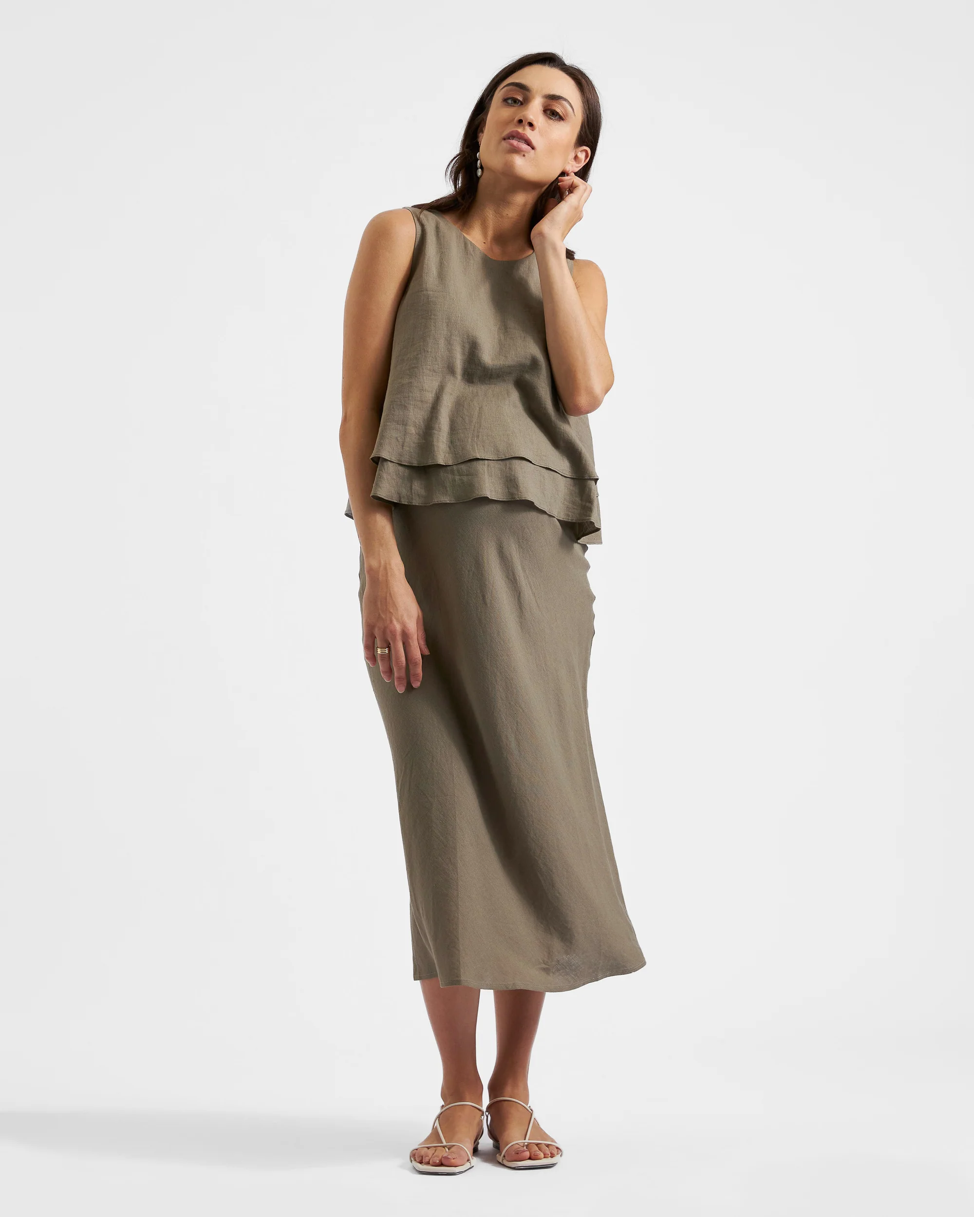 Debbie Linen Skirt  Olive - Image 4